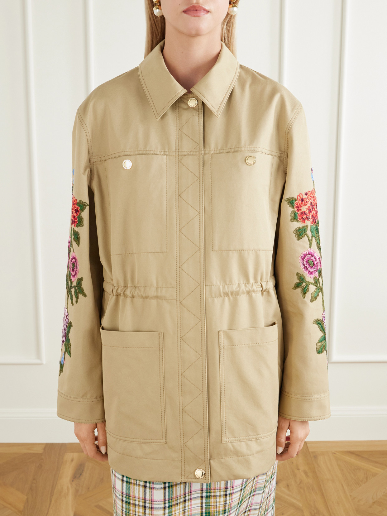 Floral-Embroidered Cotton-Gabardine Jacket