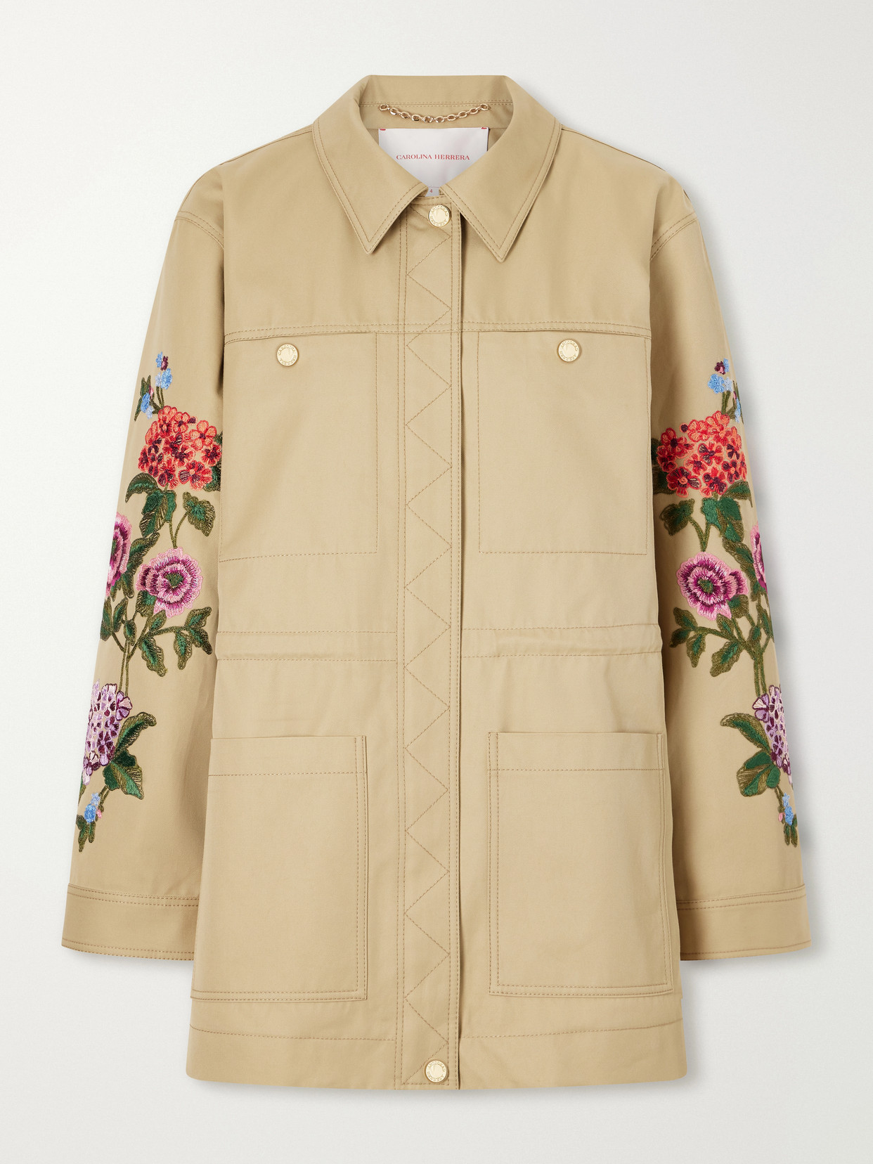 Floral-Embroidered Cotton-Gabardine Jacket