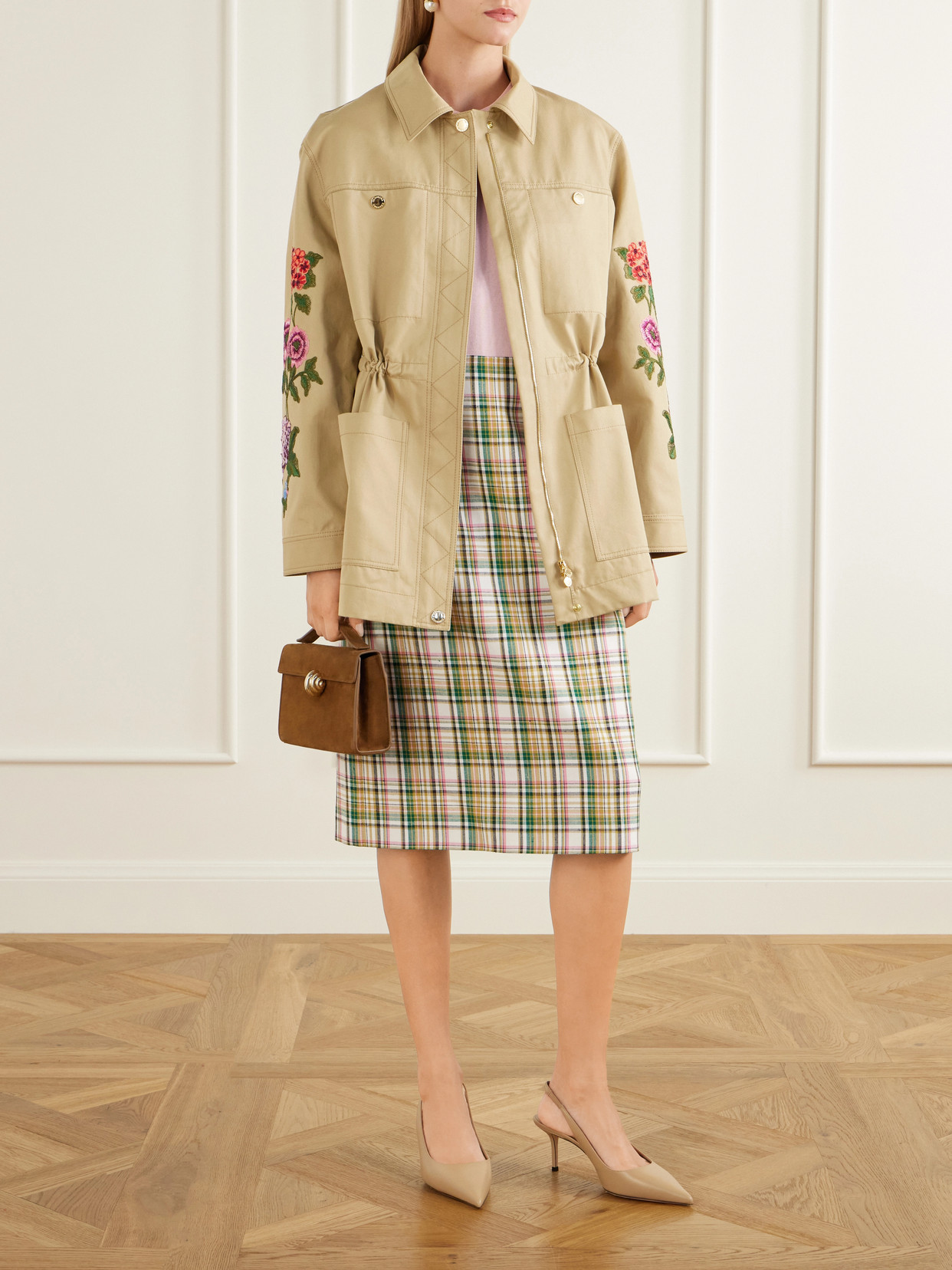 Floral-Embroidered Cotton-Gabardine Jacket