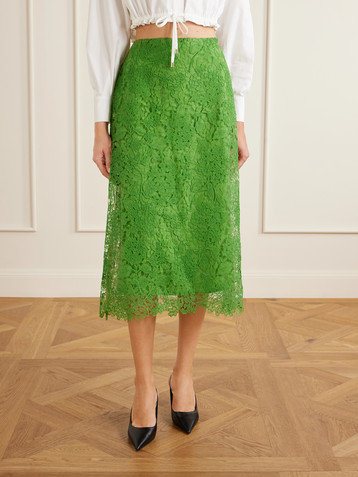 Carolina Herrera Guipure lace-trimmed mesh midi skirt
