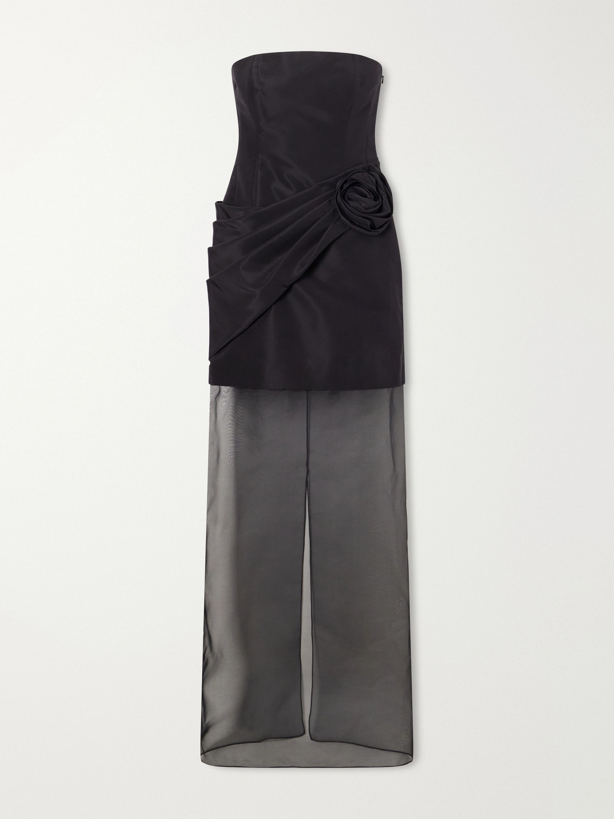 Carolina Herrera Strapless Pleated Appliquéd Organza-trimmed Silk-faille Gown In Black