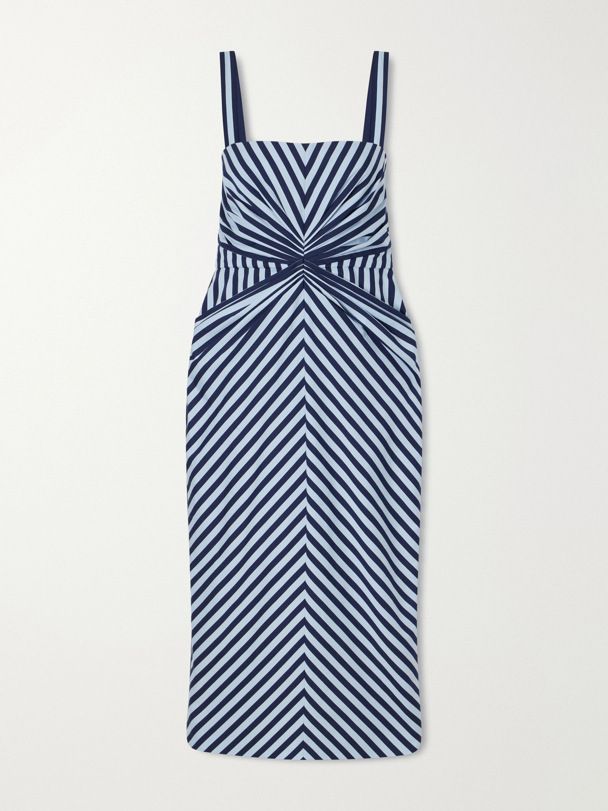 Carolina Herrera Striped Ruched Cotton-blend Midi Dress In Blue