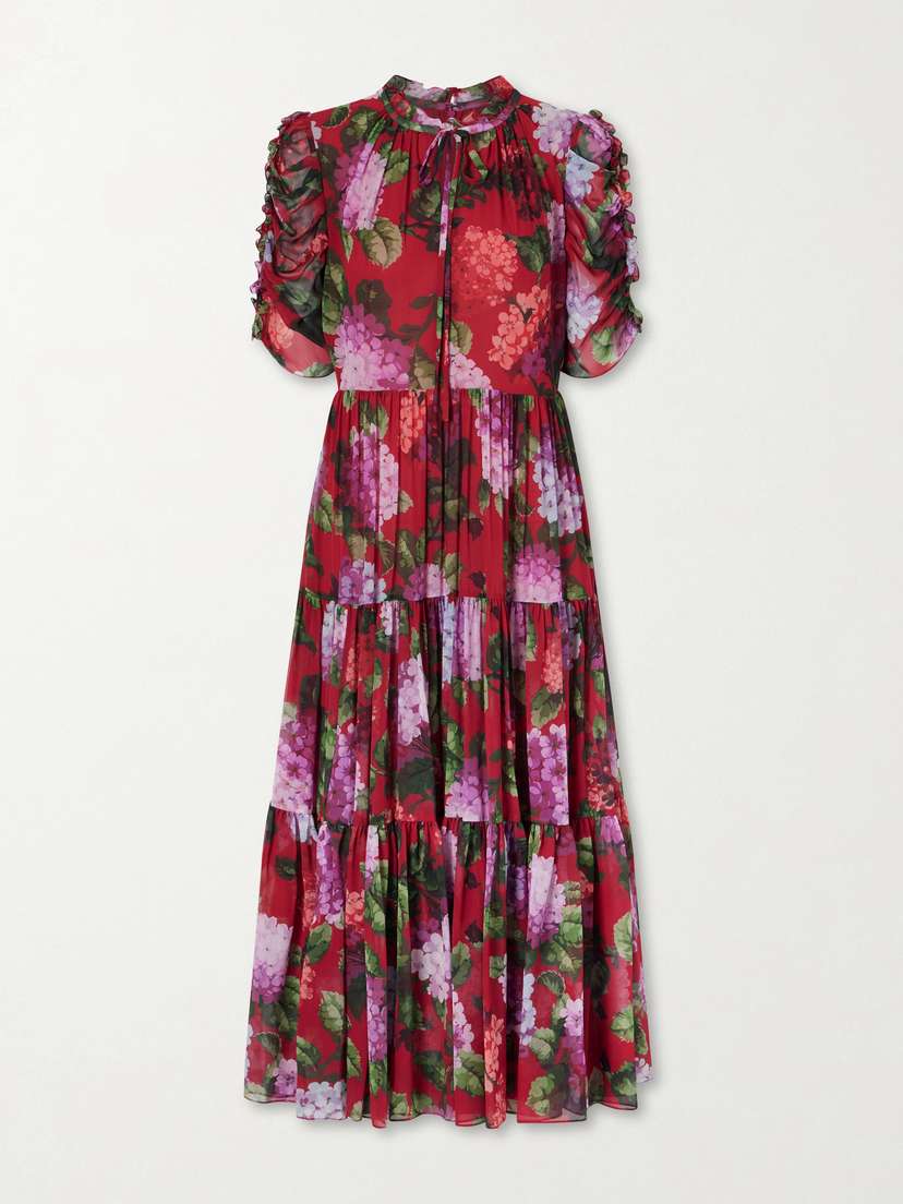 Carolina Herrera Tie-detailed Ruffled Tiered Floral-print Silk-chiffon Midi Dress | Thumbnail 5 Carolina Herrera Tie-detailed Ruffled Tiered Floral-print Silk-chiffon Midi Dress | Thumbnail 5