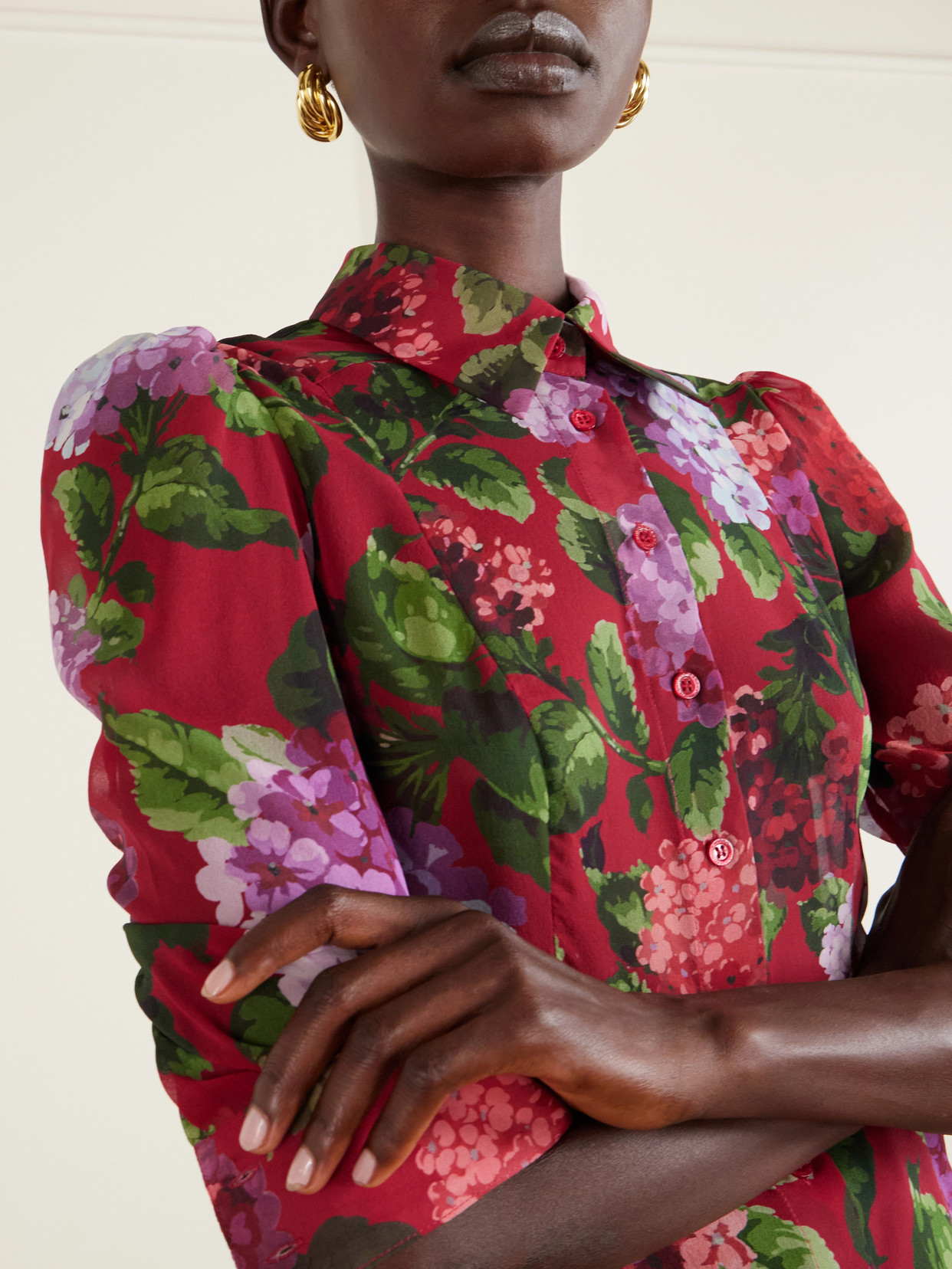 Floral-Print Silk-Chiffon Blouse