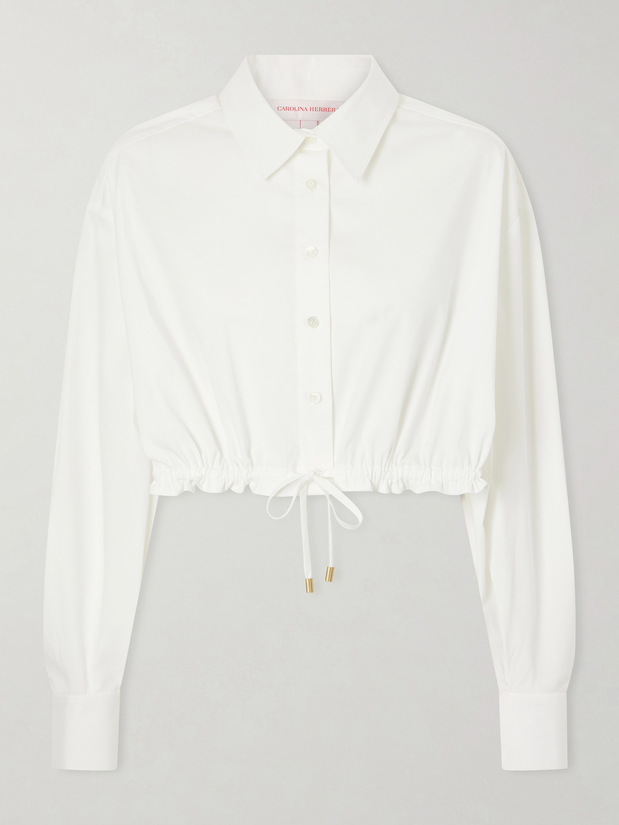 Carolina Herrera Cropped Cotton-blend Blouse In White