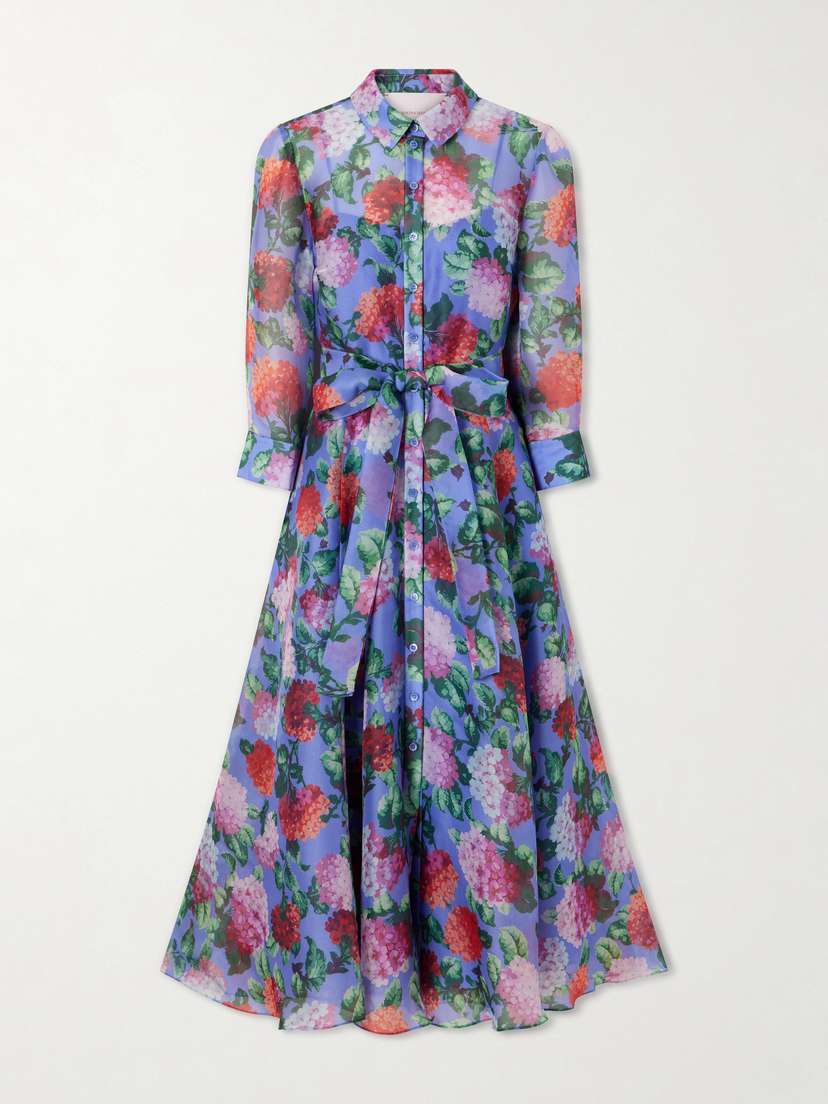 Carolina Herrera Belted Floral-print Silk-organza Midi Dress