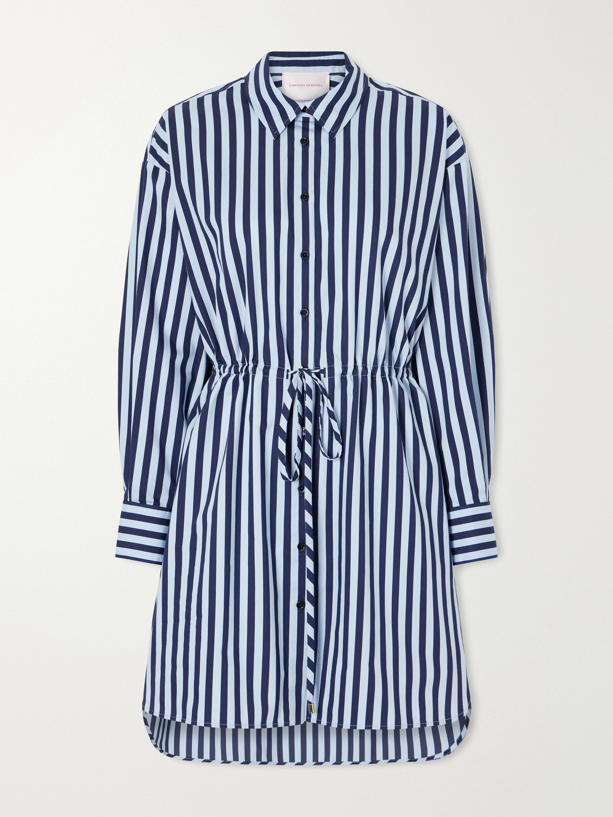 Carolina Herrera Striped Cotton-blend Poplin Mini Dress In Blue