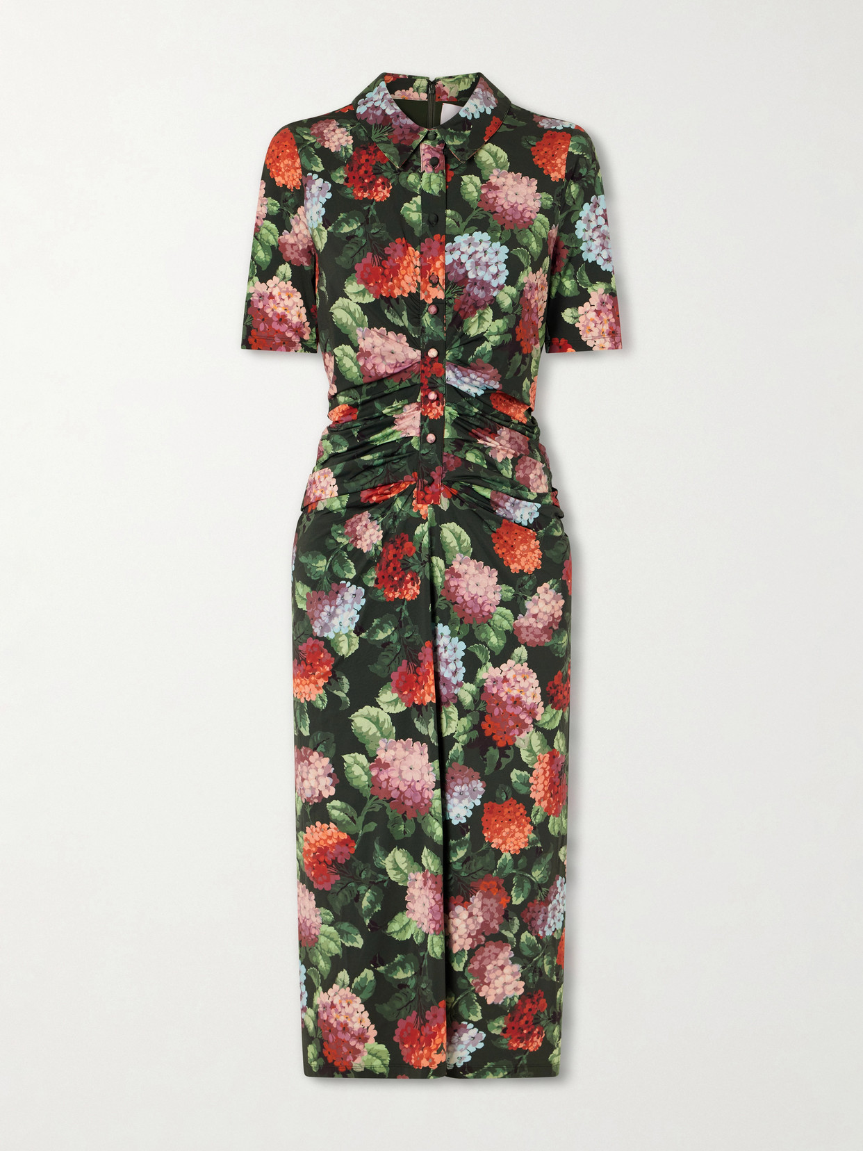 Carolina Herrera Floral-print Ruched Jersey Midi Dress In Multi