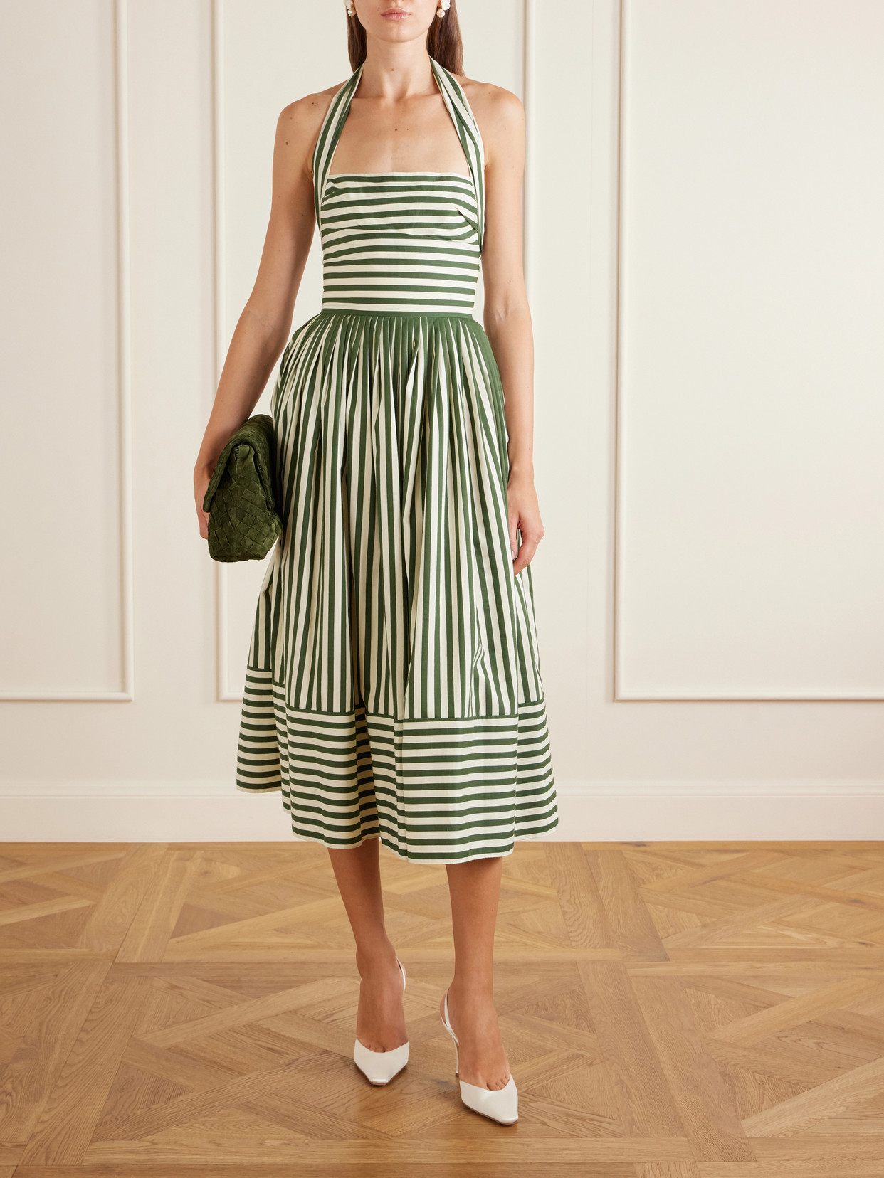 Striped Cotton-Blend Midi Dress