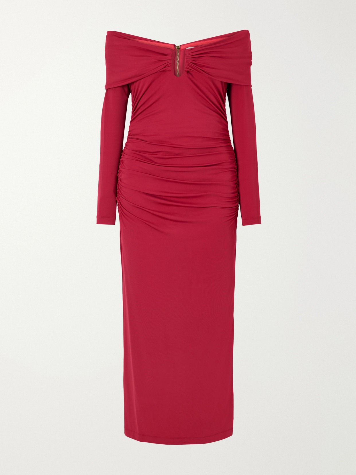 Carolina Herrera Draped Off-shoulder Jersey-stretch Midi Dress In Red