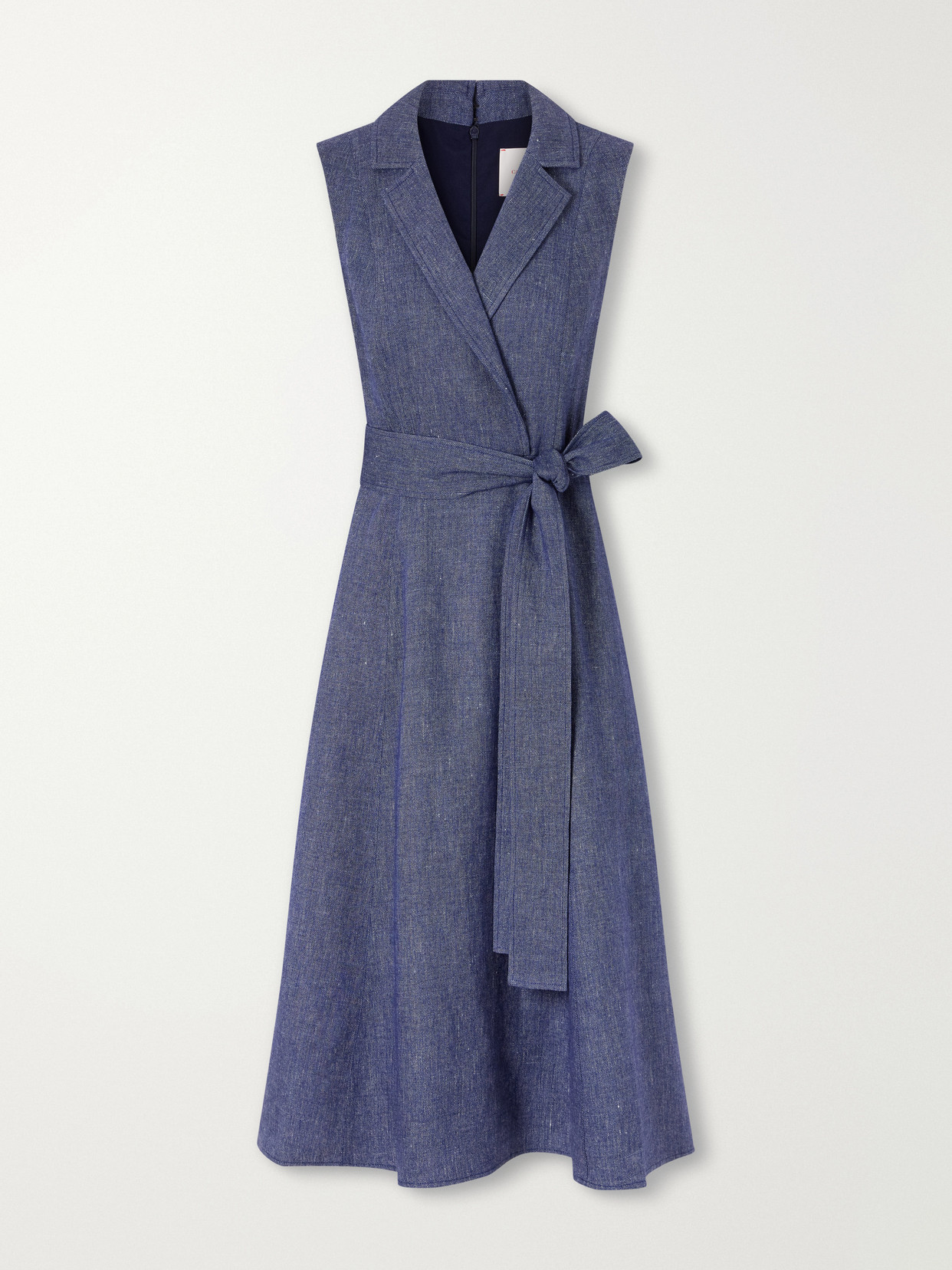 Carolina Herrera Belted Linen, Wool, Cashmere And Silk-blend Midi Dress In Blue