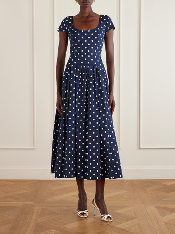 Carolina Herrera Polka-dot cotton-blend twill midi dress