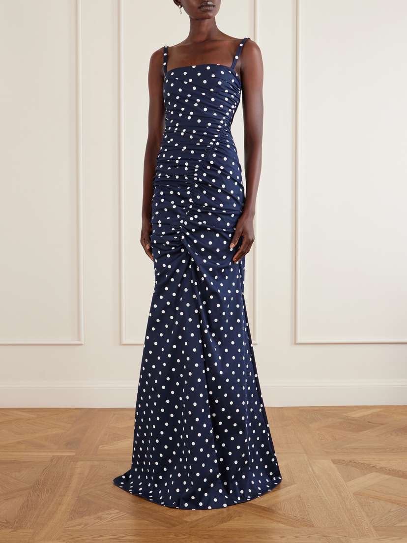 Carolina Herrera Gathered Polka-dot Cotton-blend Twill Gown | Thumbnail 2 Carolina Herrera Gathered Polka-dot Cotton-blend Twill Gown | Thumbnail 2