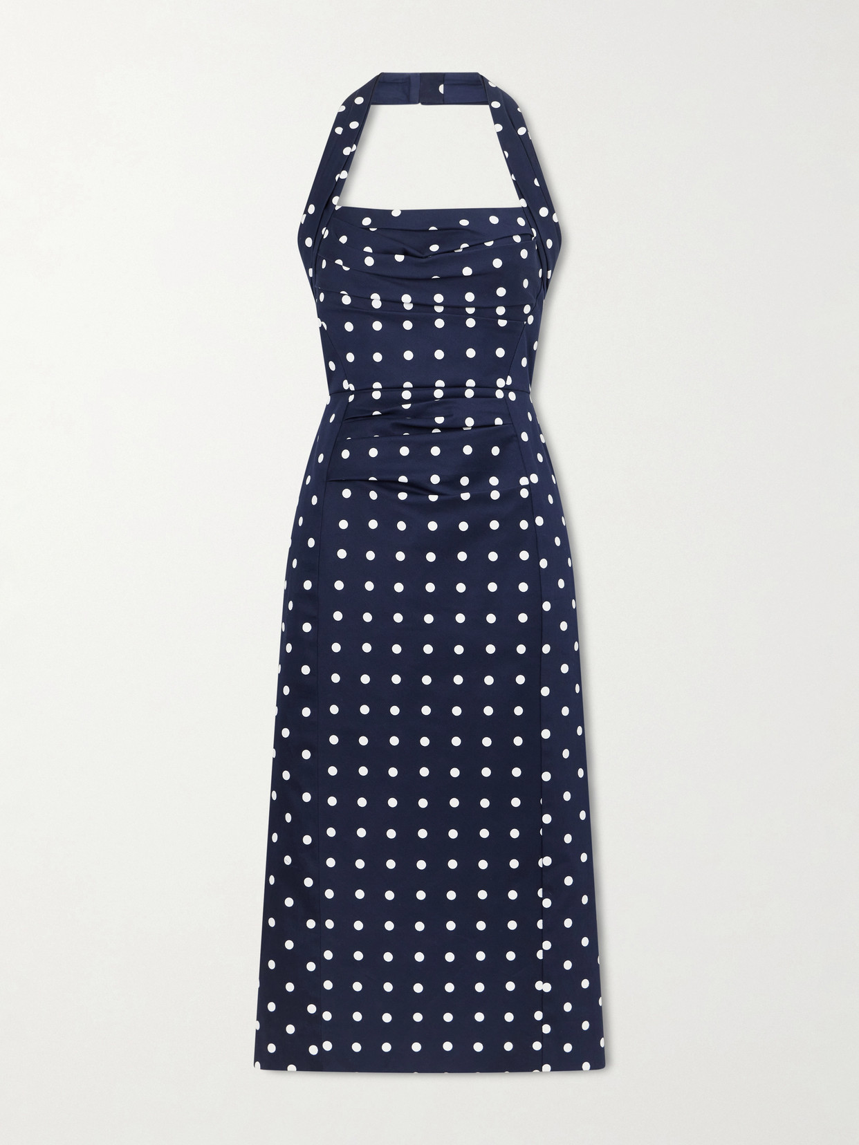 Carolina Herrera Halted-neck Polka-dot Cotton-blend Twill Midi Dress In Blue