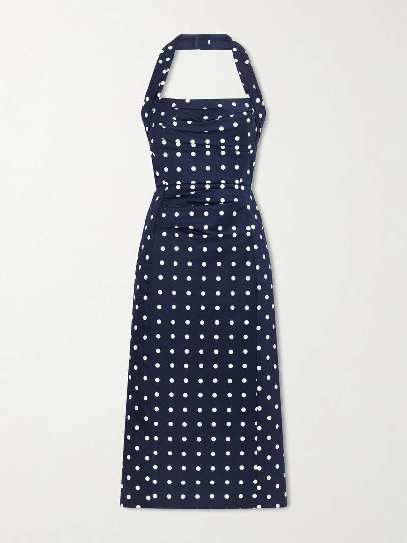 Carolina Herrera Halted-neck Polka-dot Cotton-blend Twill Midi Dress | Thumbnail 5