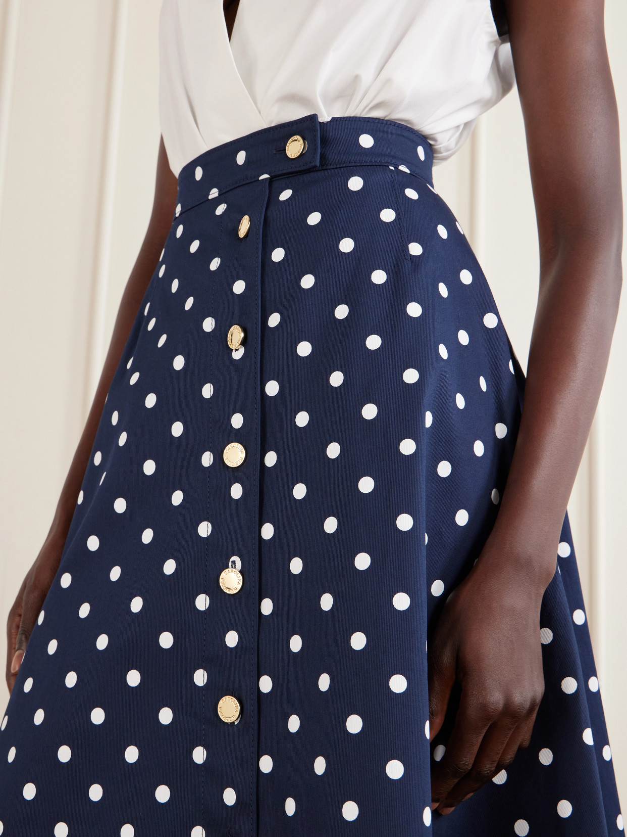 Polka-Dot Cotton-Blend Twill Midi