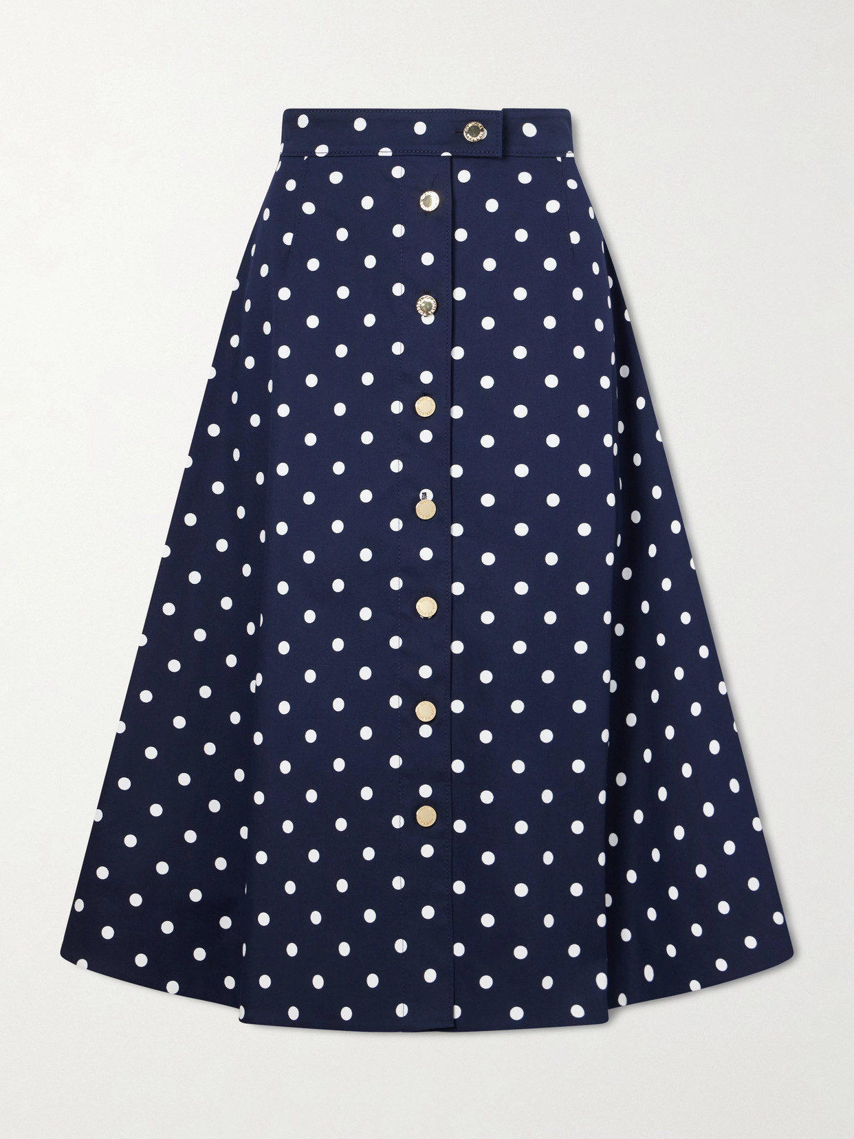 Carolina Herrera Polka-dot Cotton-blend Twill Midi Skirt In Blue