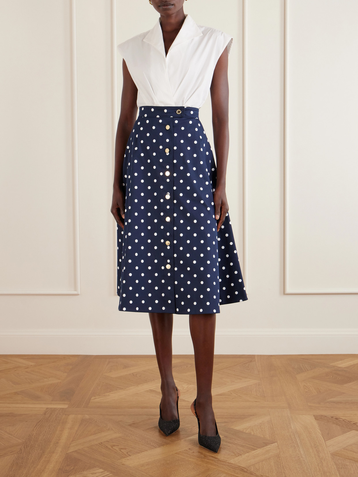 Polka-Dot Cotton-Blend Twill Midi