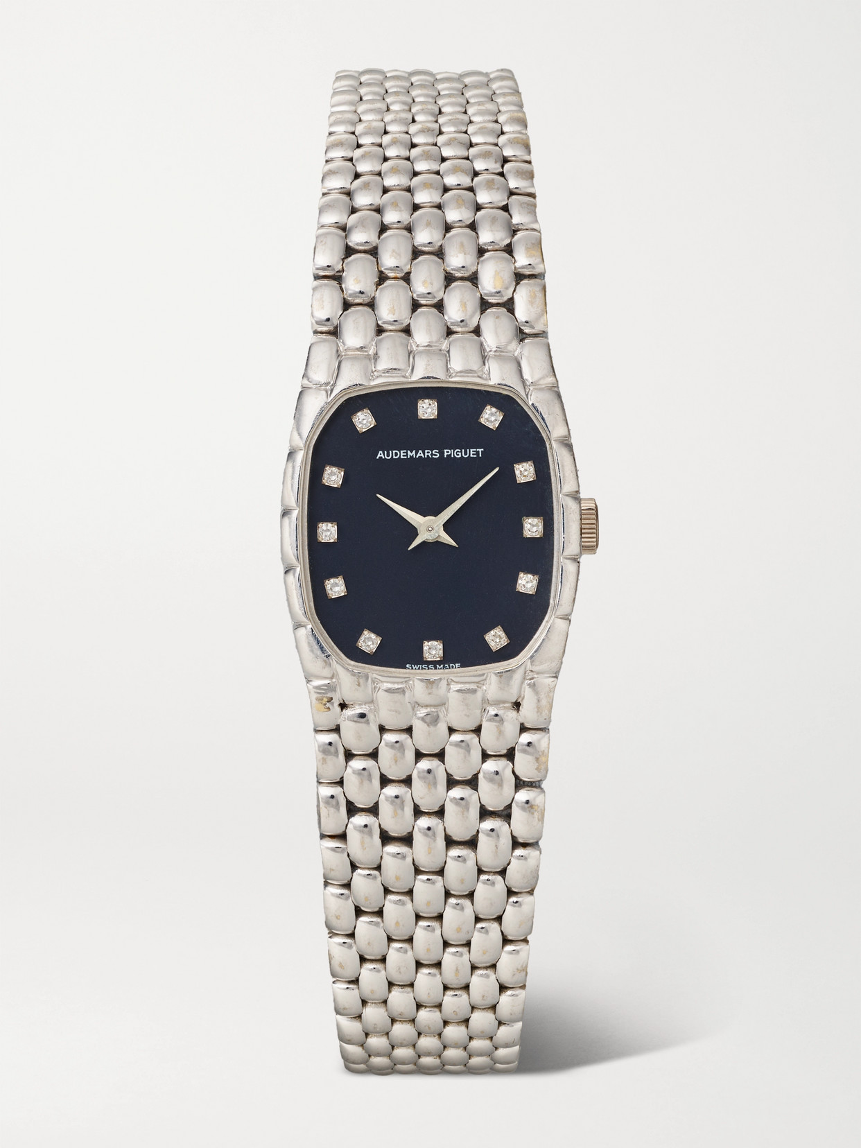 Stephanie Windsor + Audemars Piguet Vintage 1980s Mini Cobra Hand-wound 18-karat White Gold And Diamond Watch In Black