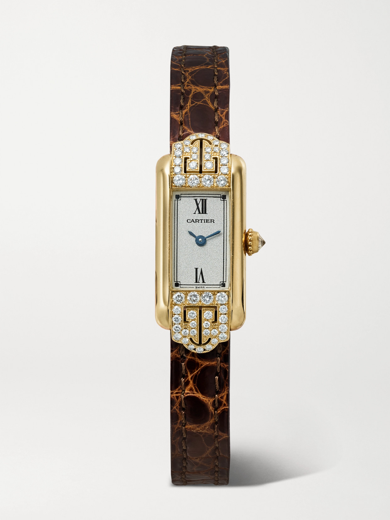 Stephanie Windsor + Cartier Tank 2000s Allongeé 34mm 18-karat Gold, Diamond And Leather Watch, Ref. No. 1361 In Neutral