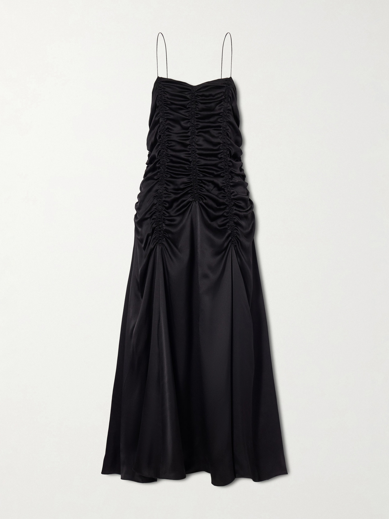 Khaite Raina Ruched Silk Midi Dress In Black