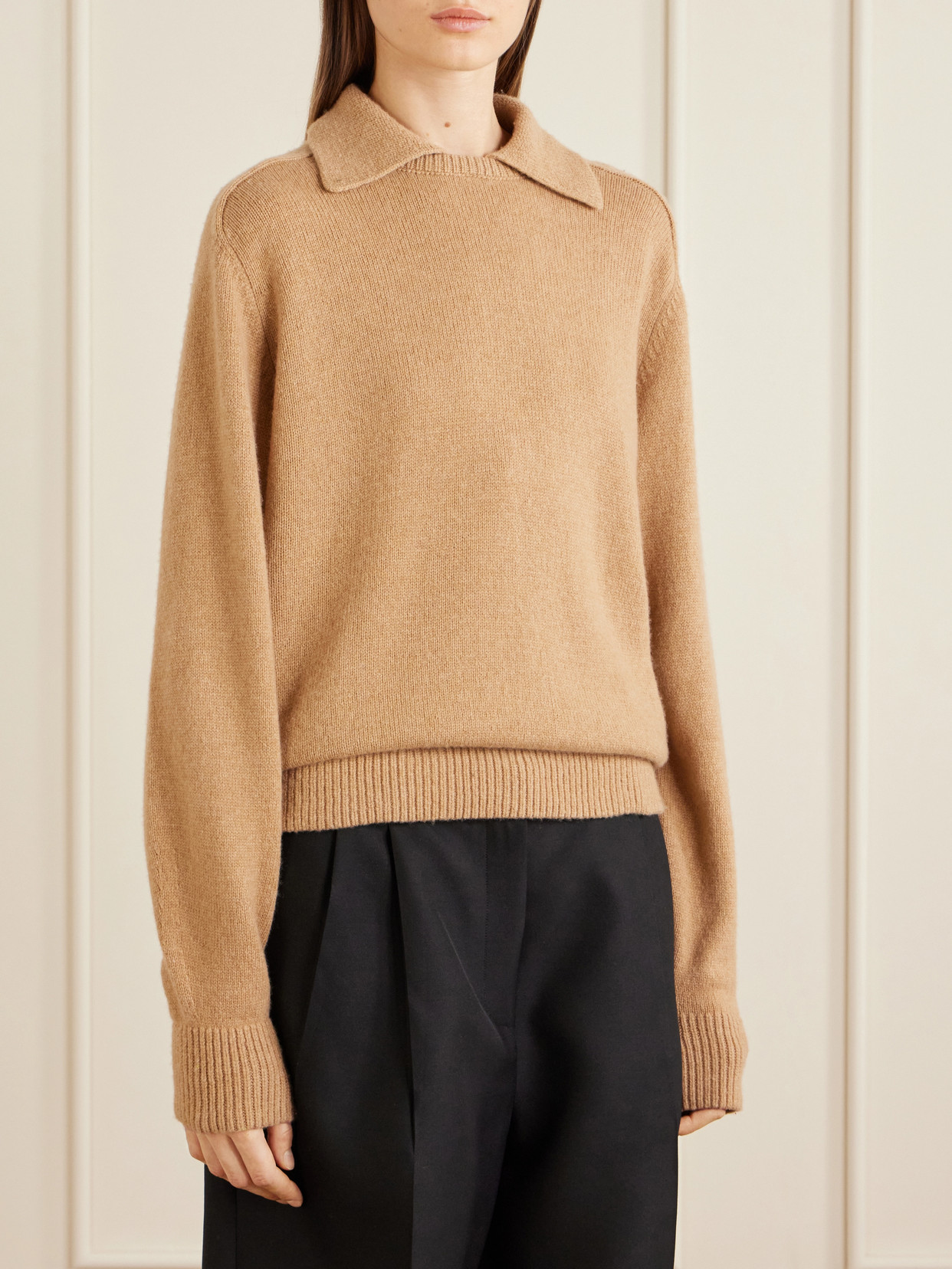Khaite Womens Camel Jackson Collared Wool And Cashmere-blend Jumper In Neutral
