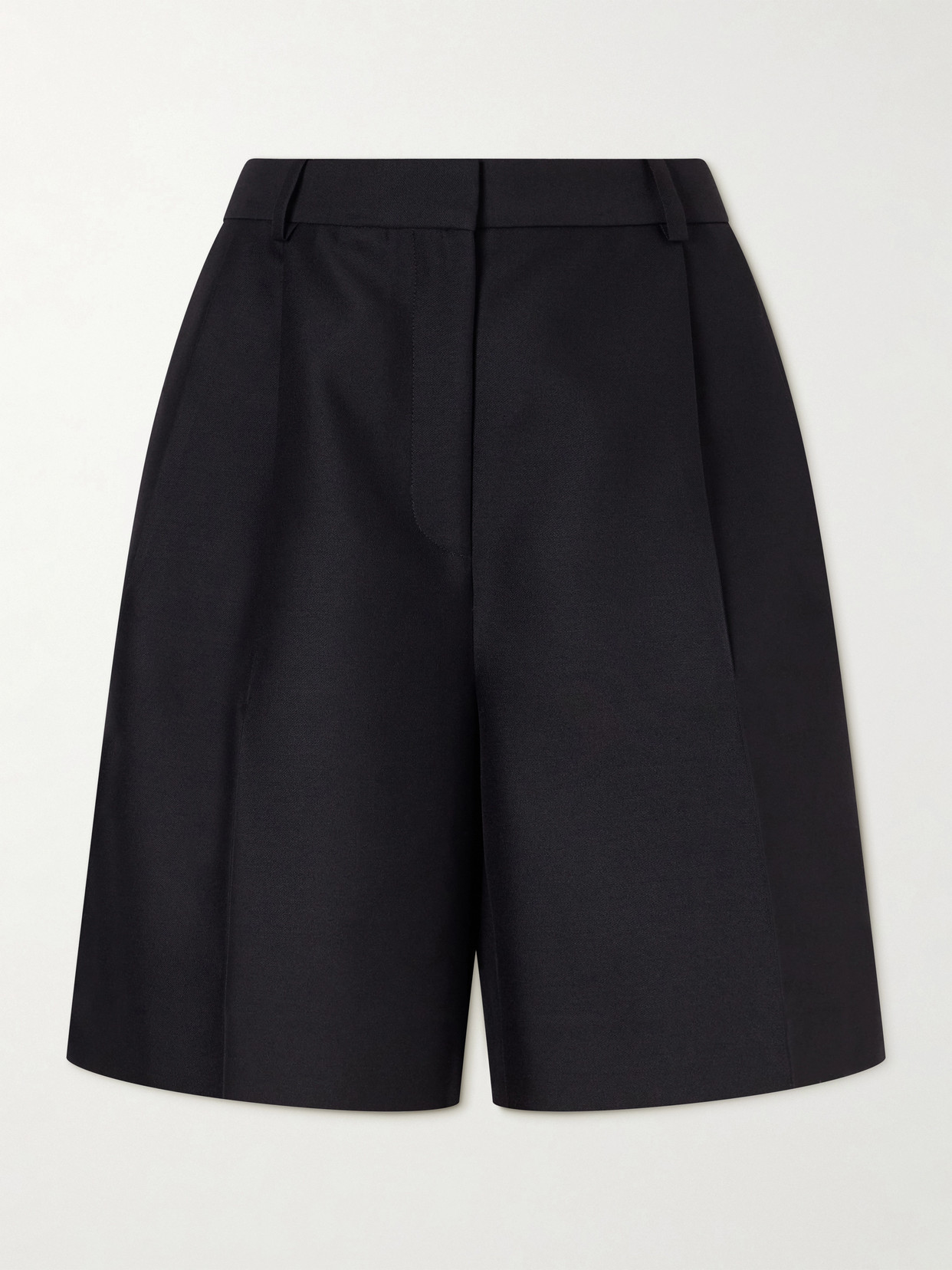 Khaite Pleated Wool And Silk-blend Cady Shorts In Black
