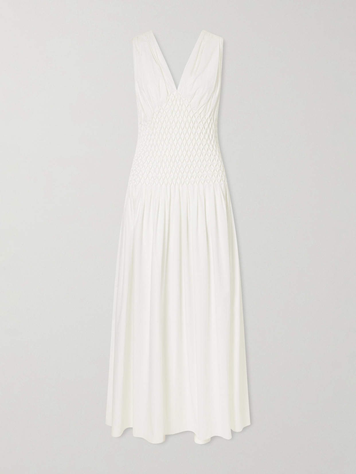Khaite Nola Ruched Cotton-poplin Midi Dress In White