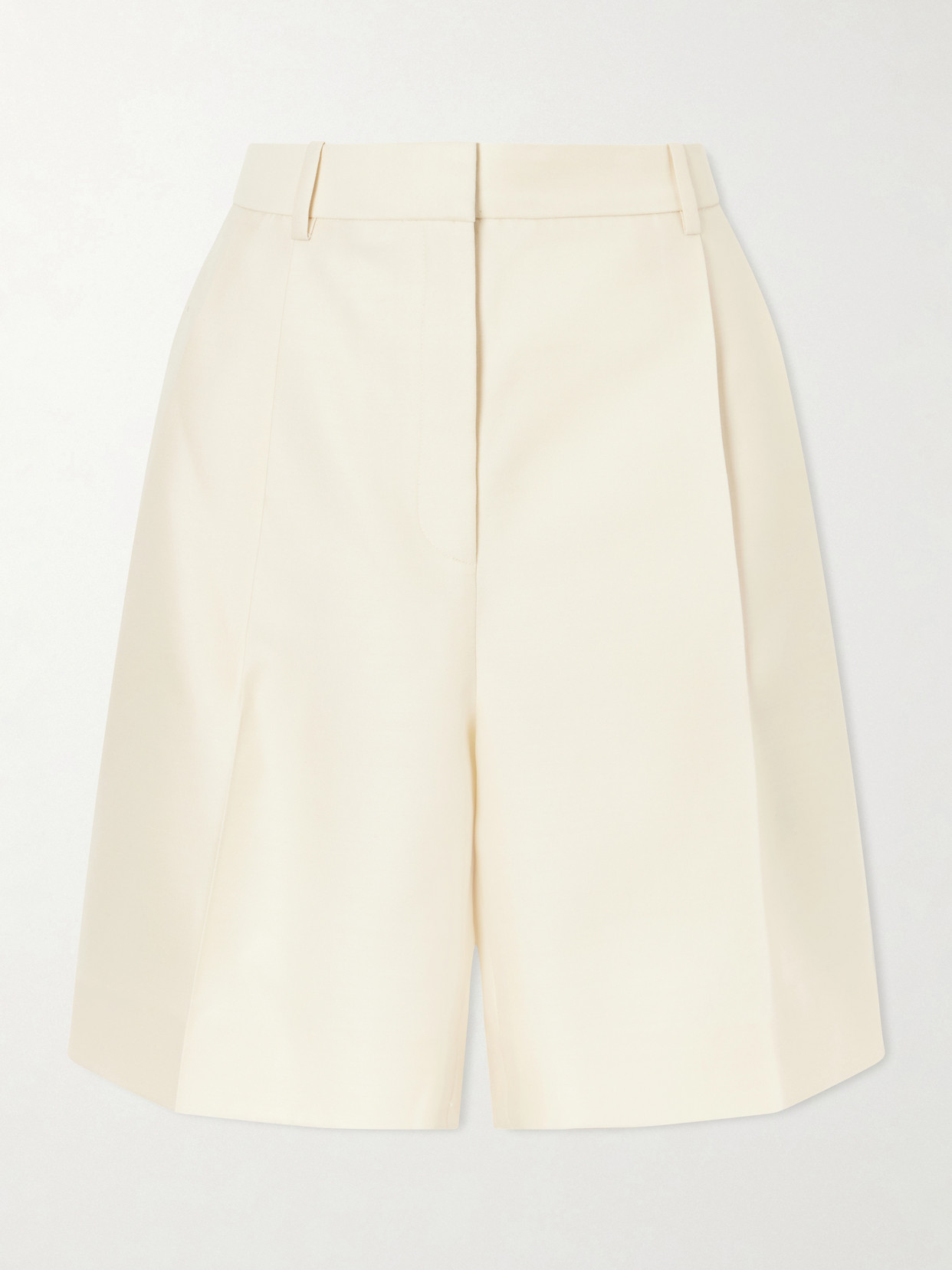 KHAITE - Auggie Pleated Wool And Silk-blend Shorts - Neutrals