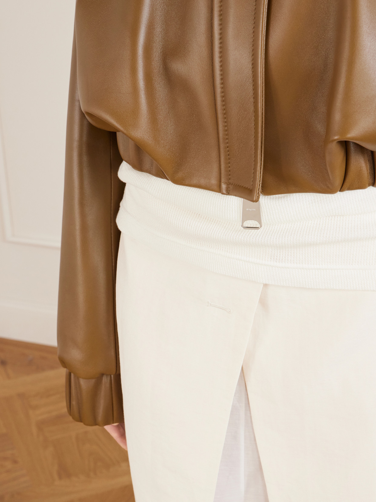 Cordan Cropped Leather Bomber Jacket