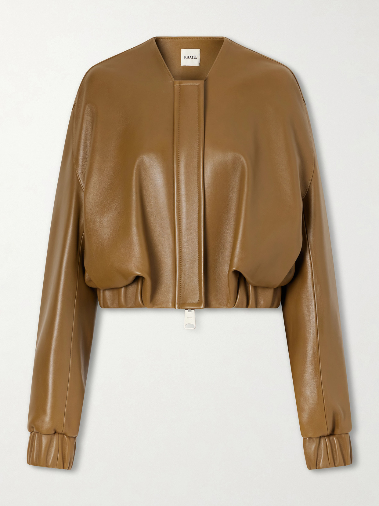KHAITE - Cordan Cropped Leather Bomber Jacket - Neutrals