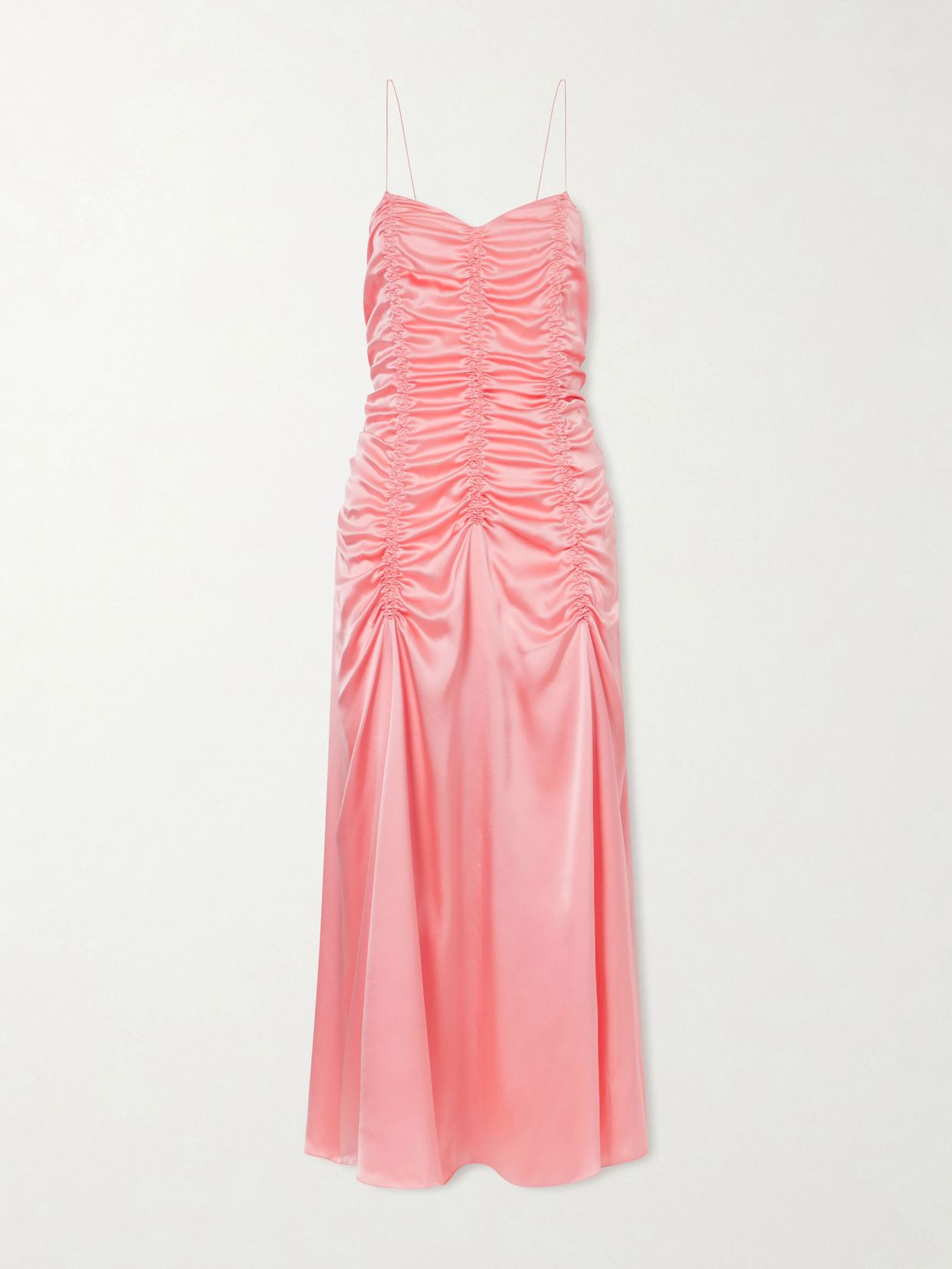raina ruched silk midi dress