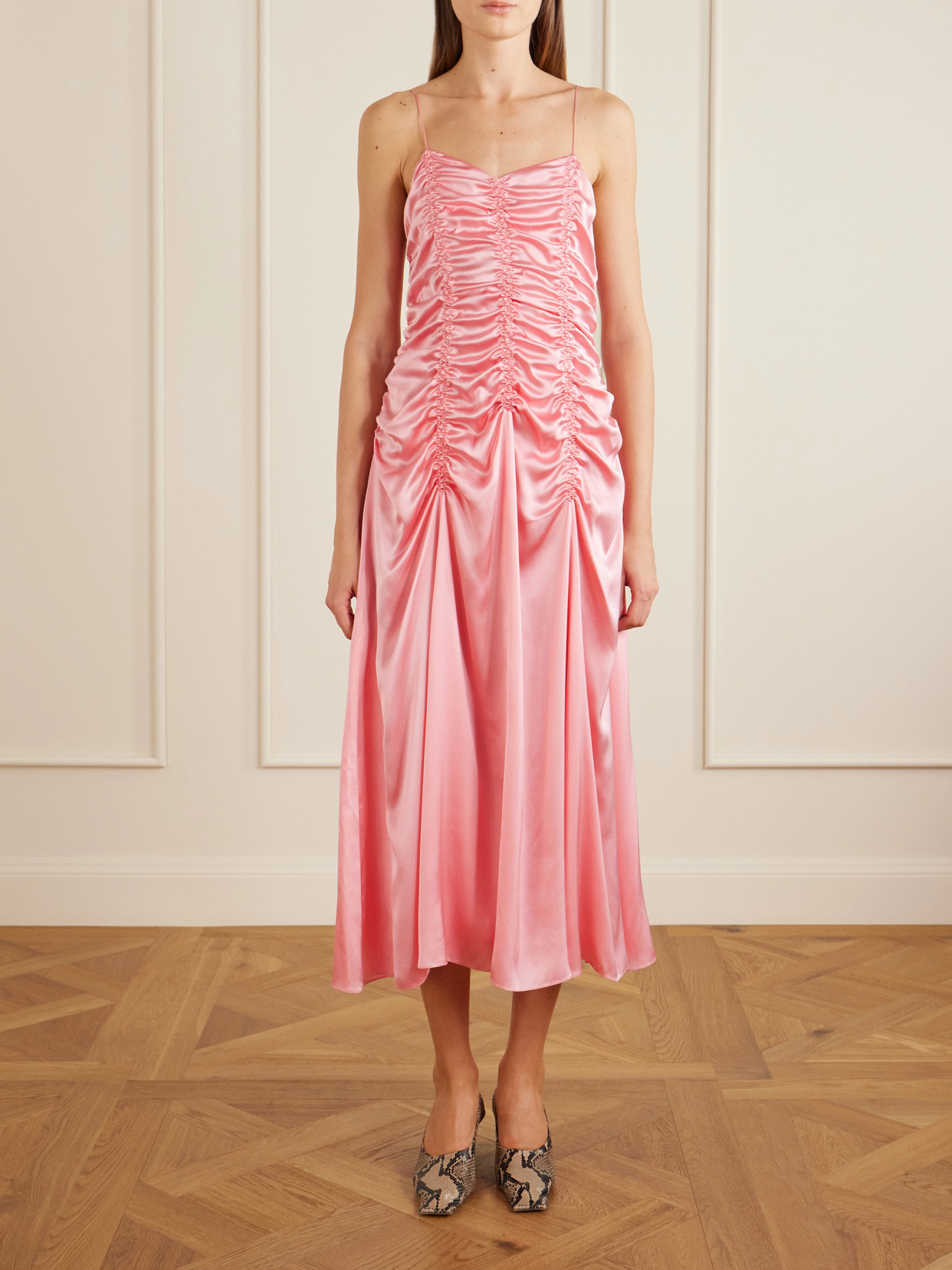 Khaite Womens Azalea Raina Ruched Silk Dress In Pink