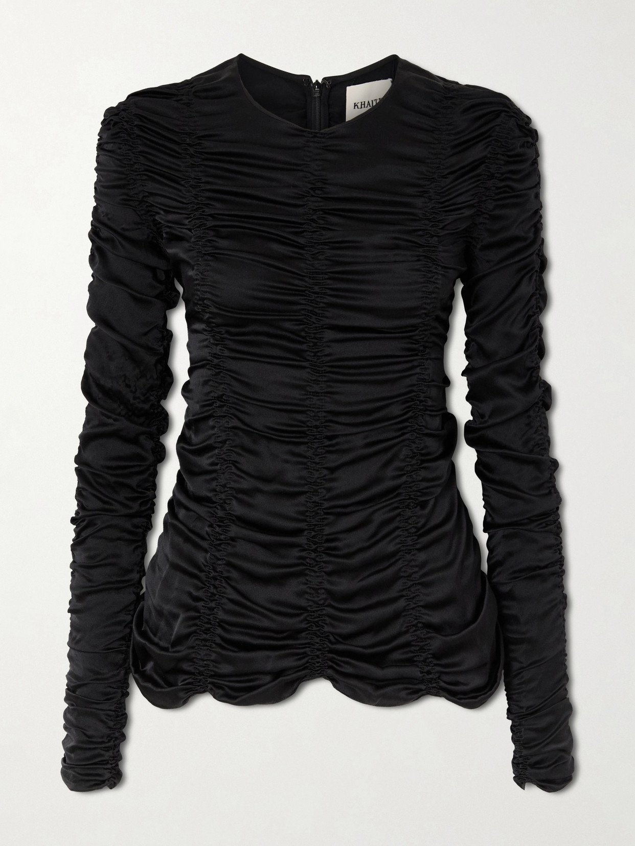 Khaite Rory Ruched Silk-satin Top In Black