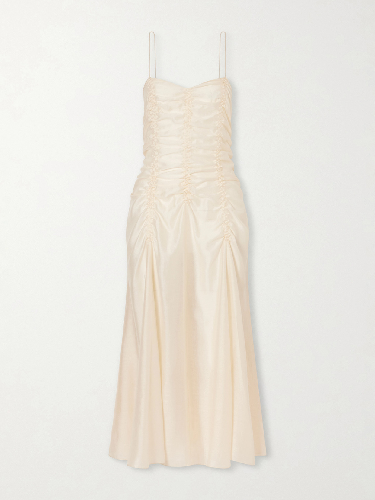 Khaite Raina Ruched Silk-blend Midi Dress In Neutral