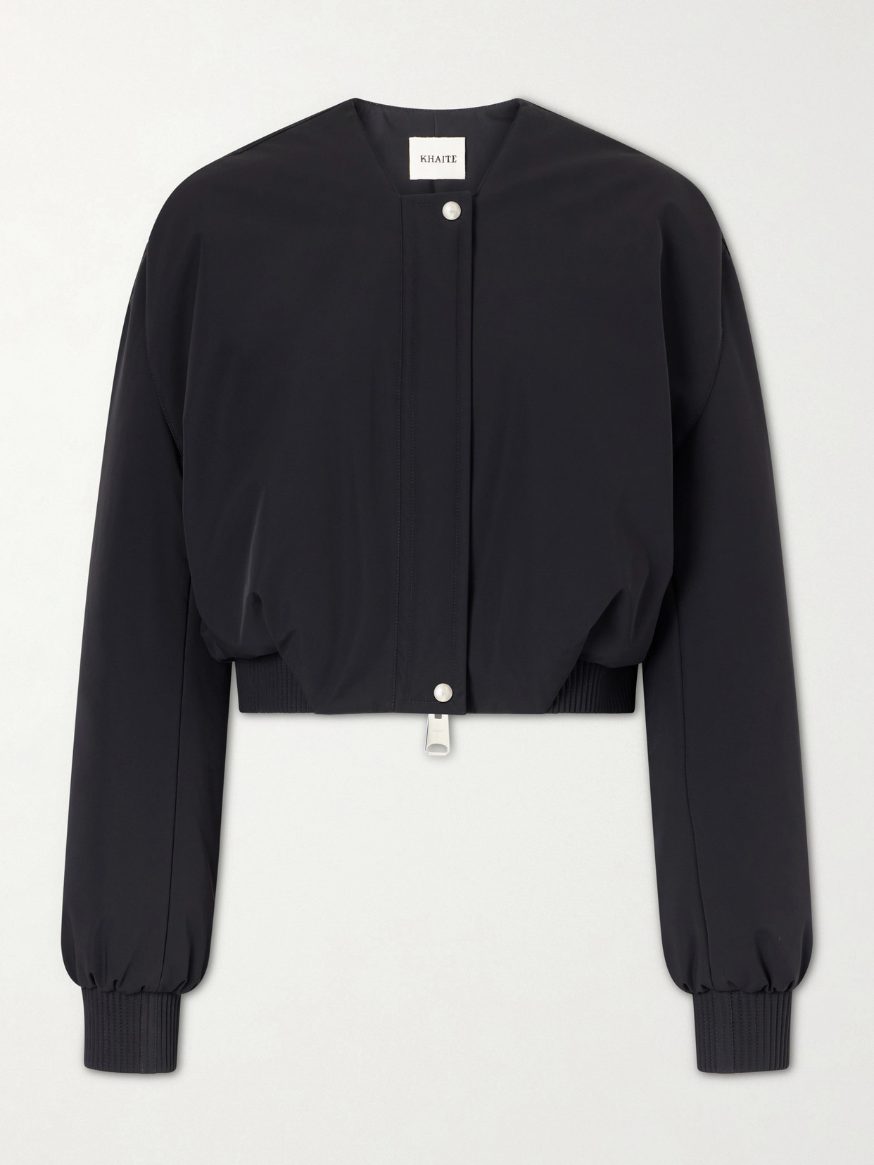 Khaite Cordan Cropped Shell Bomber Jacket In Gray
