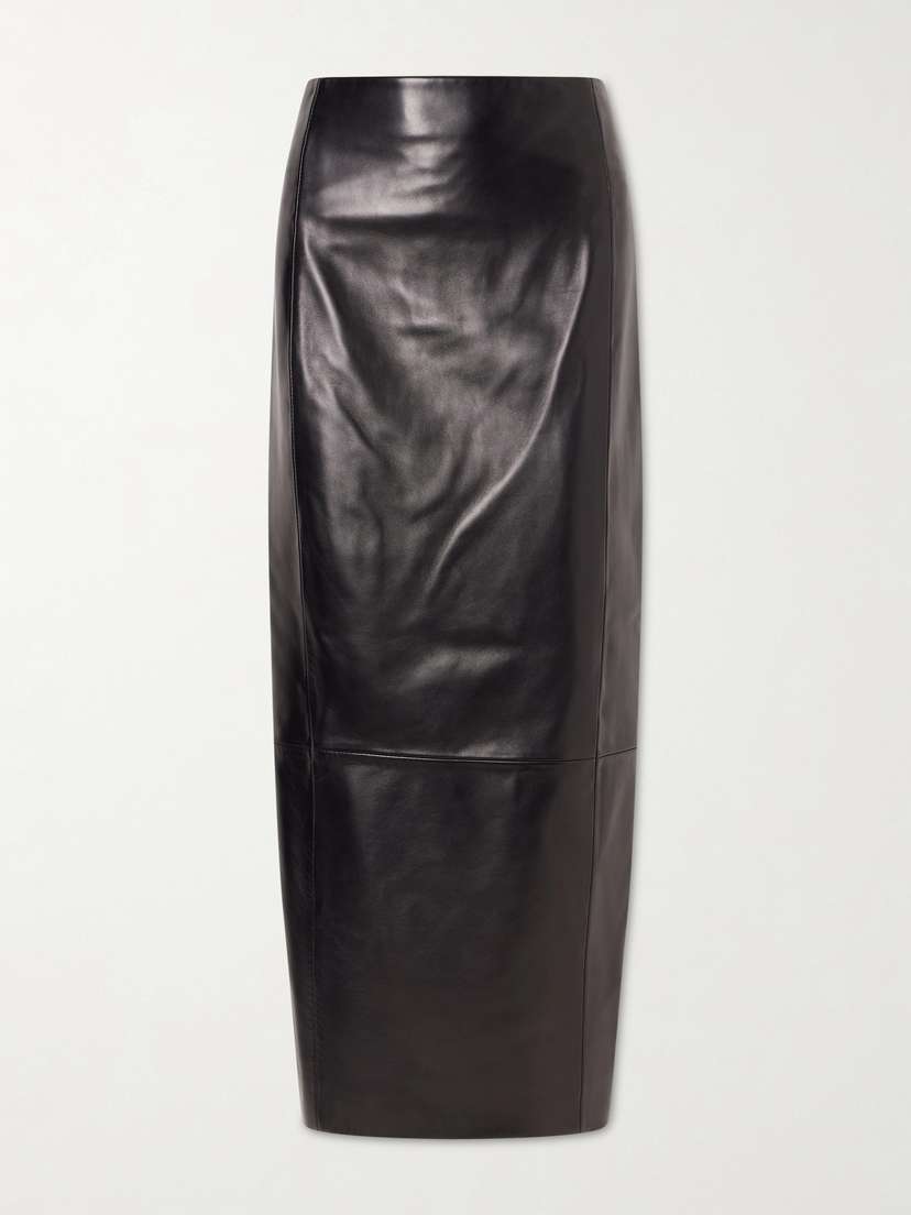 Khaite Lyle Leather Midi Skirt
