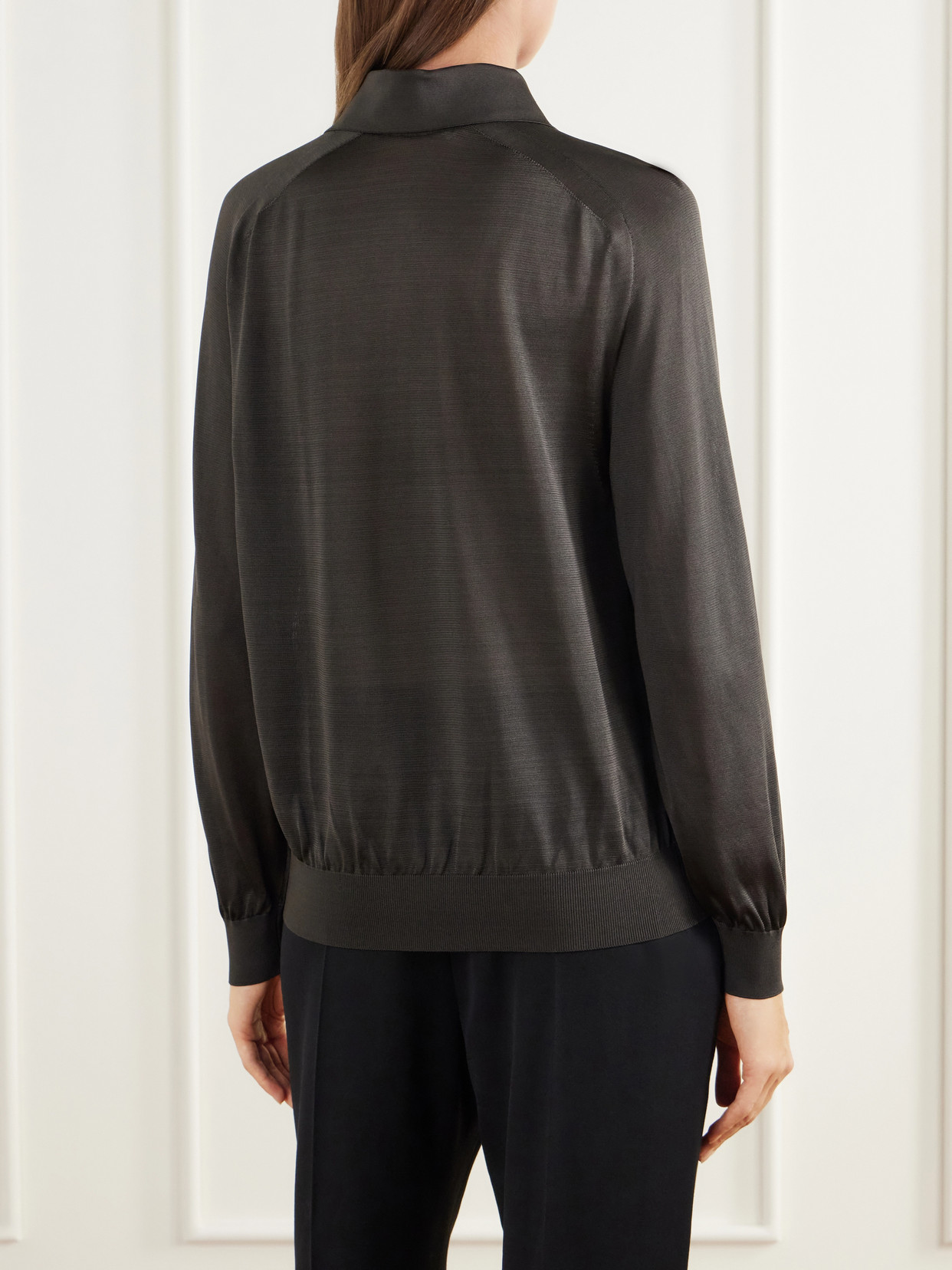 Alexa Silk-Knitted Polo Sweater