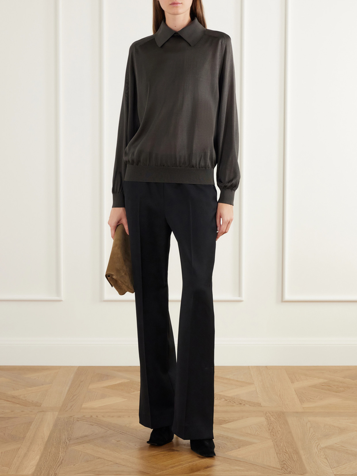 Alexa Silk-Knitted Polo Sweater