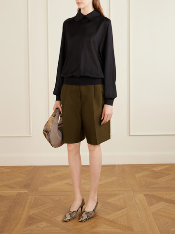 KHAITE Auggie pleated wool and silk-blend shorts