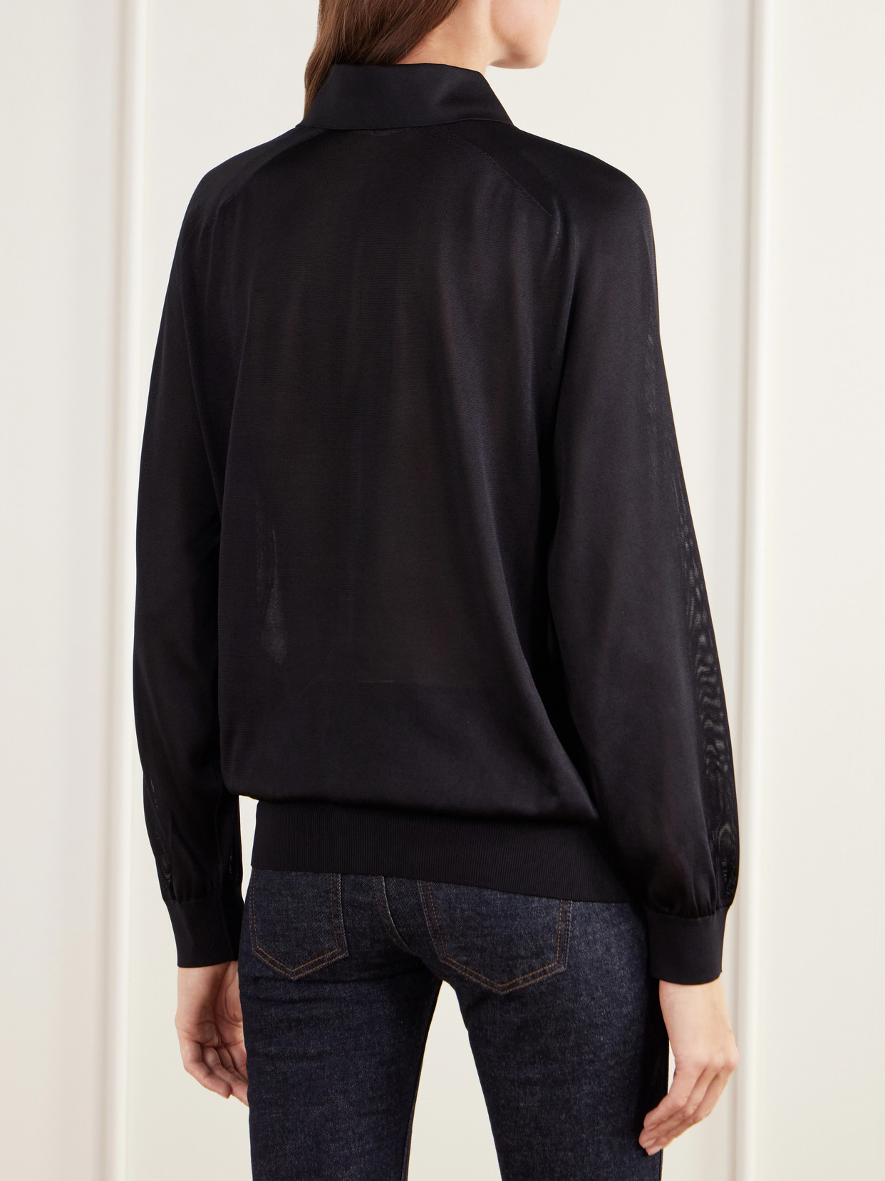 Alexa Silk-Knitted Polo Sweater