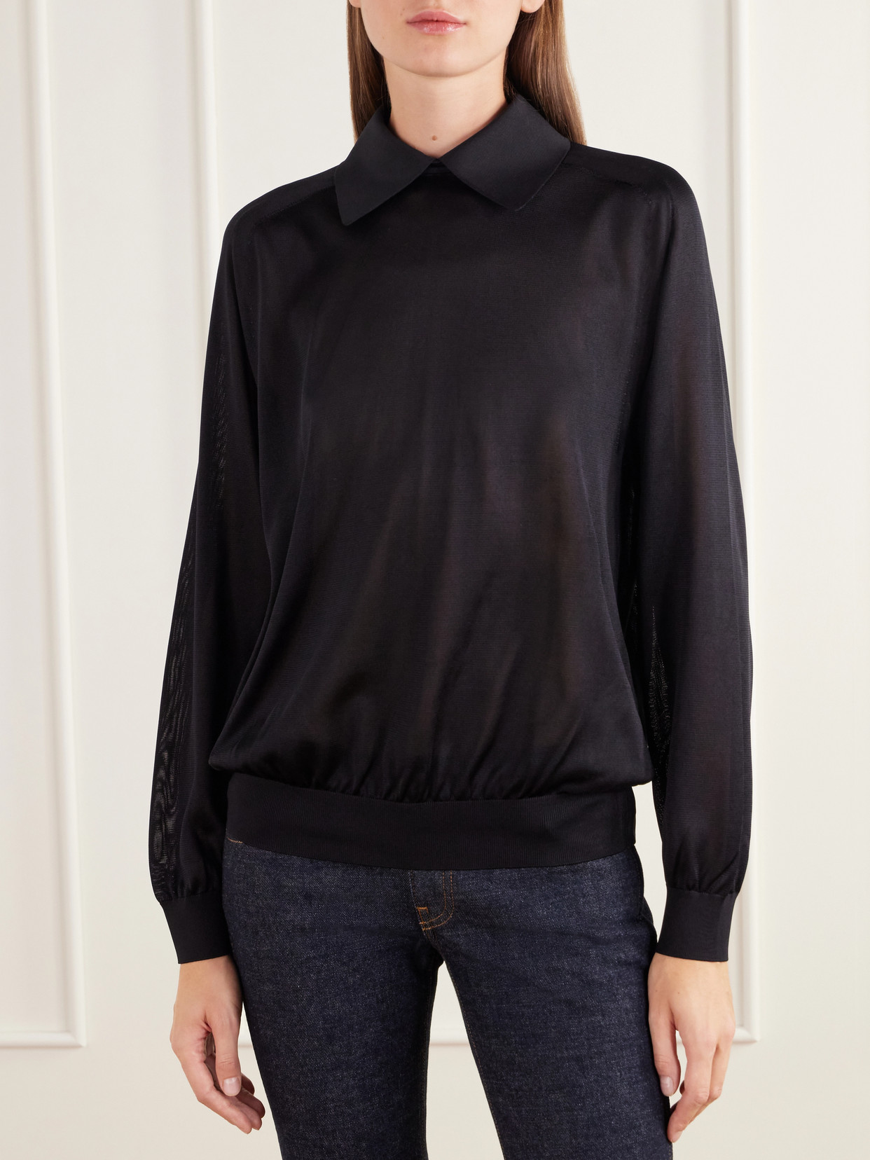 Alexa Silk-Knitted Polo Sweater