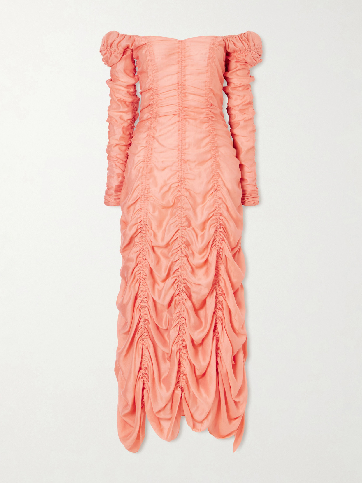 Khaite Judith Draped Silk-blend Midi Dress In Orange