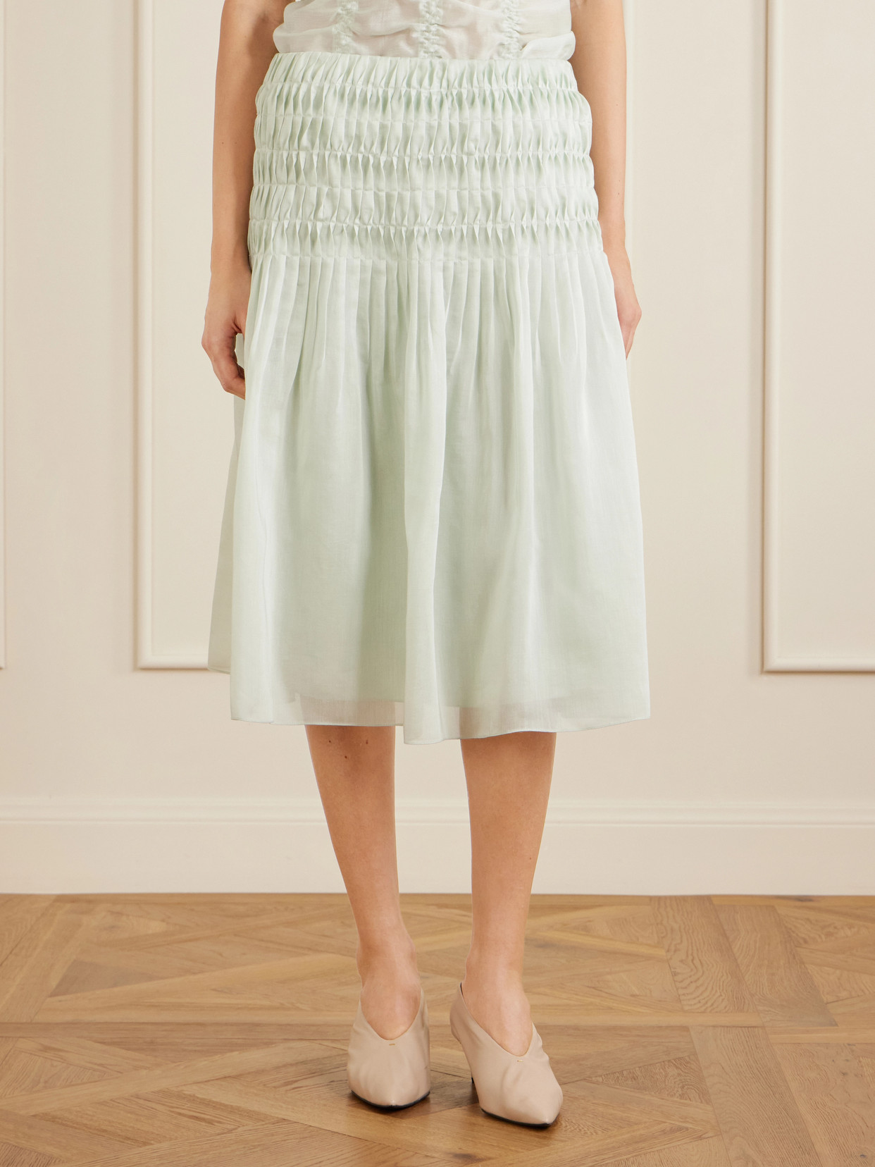 Florence Shirred Lyocell And Silk-Blend Skirt