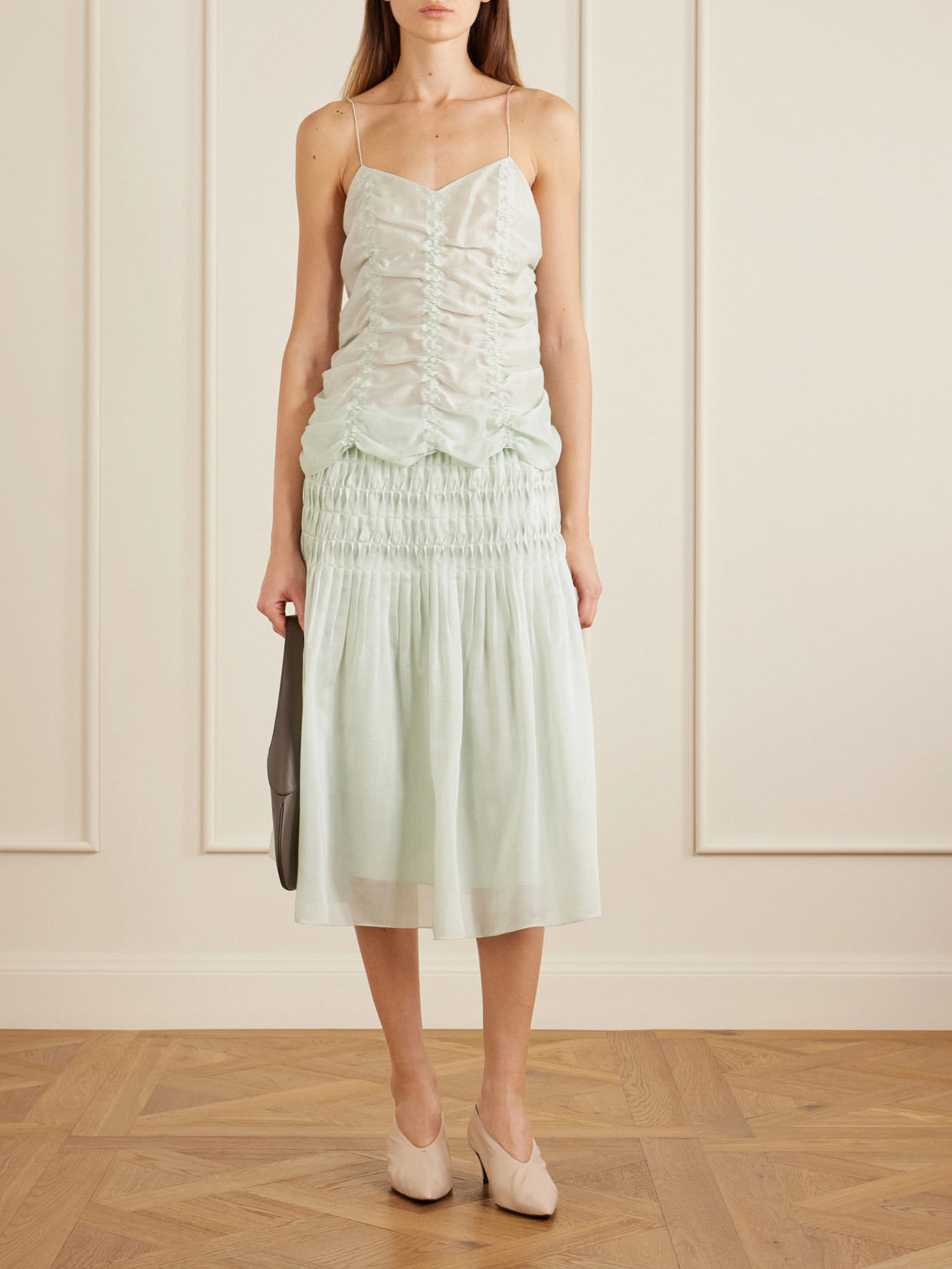Florence Shirred Lyocell And Silk-Blend Skirt