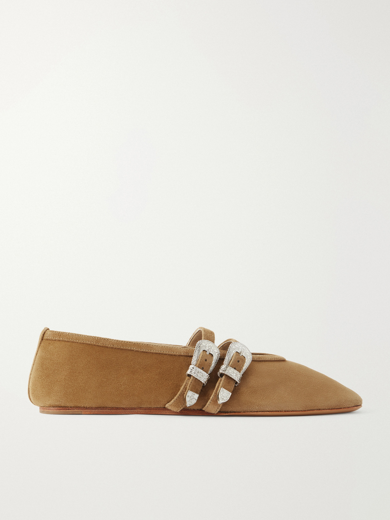 Le Monde Béryl - Claudia Buckle-detail Suede Ballet Flats - Brown