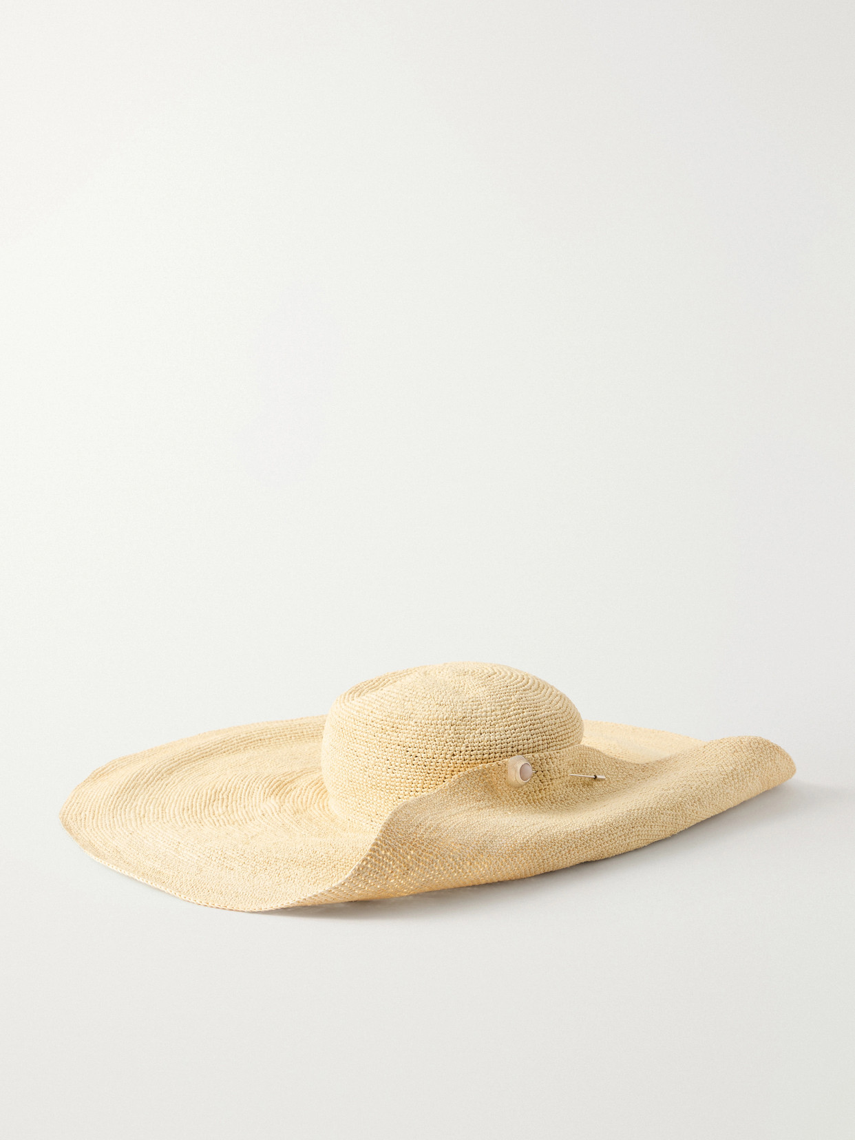 Gigi Burris Cleo Pin-detail Straw-chrochet Wide-brim Hat In Neutral