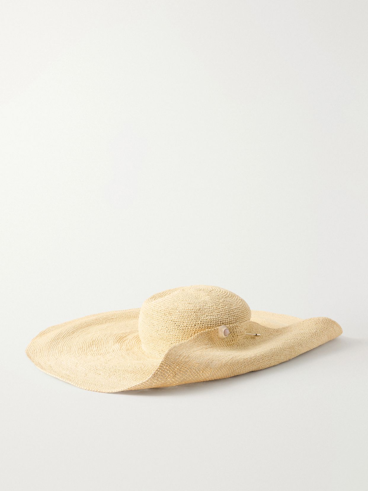 Cleo pin-detail straw-chrochet wide-brim hat