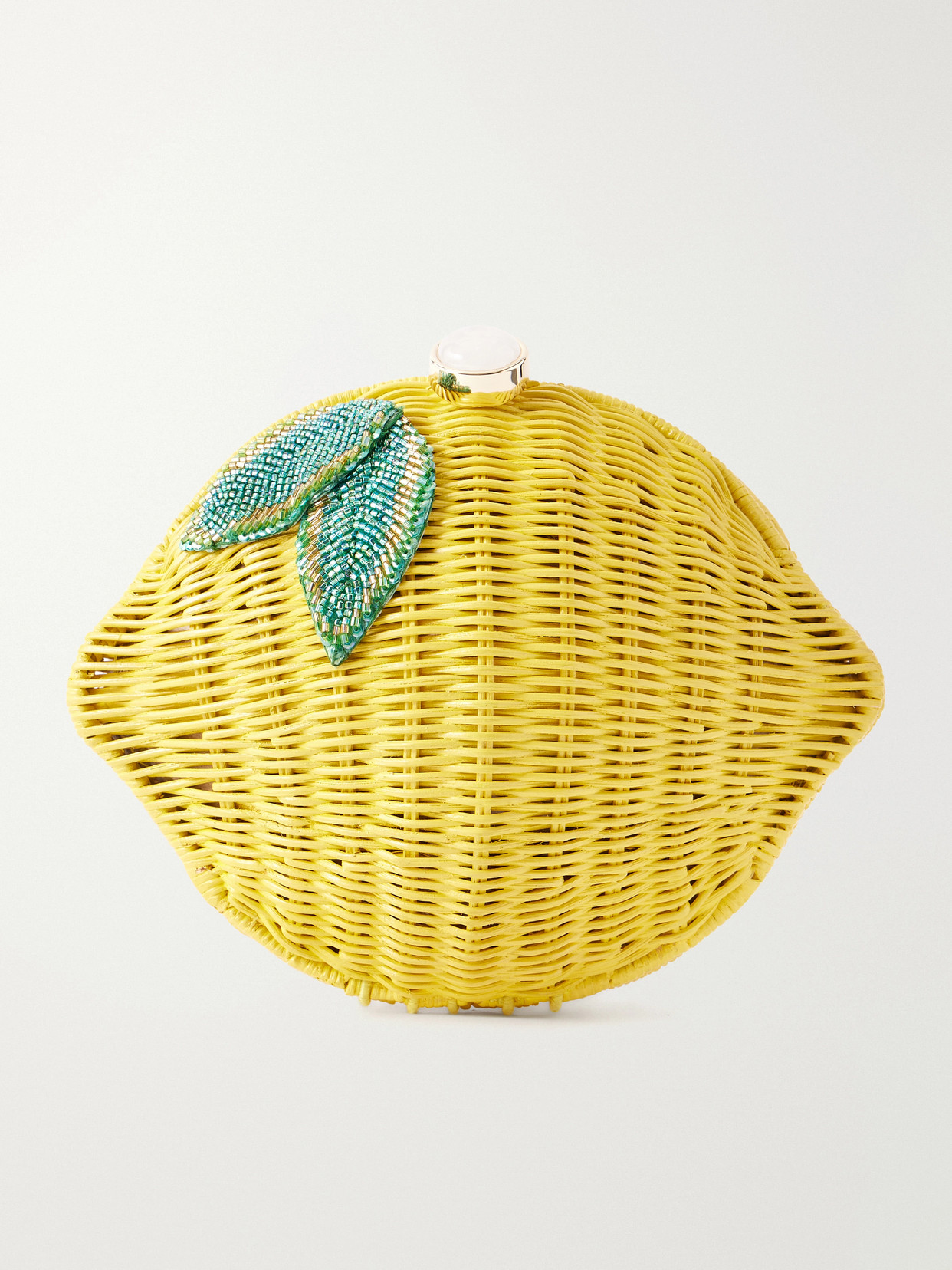 Judith Leiber Lemon Bead-embellished Raffia Clutch In Yellow