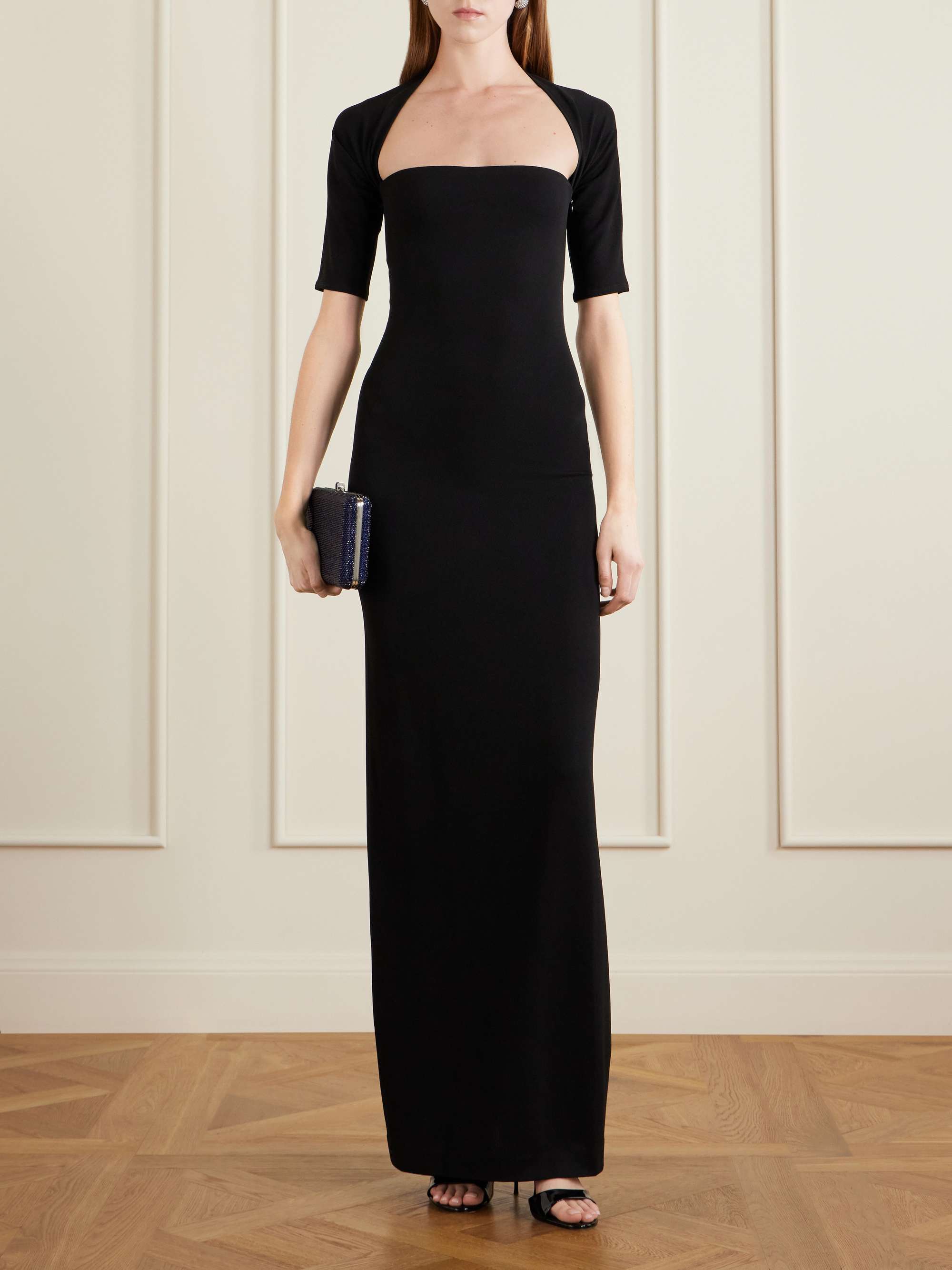 JUDITH LEIBER COUTURE Slim Slide crystal-embellished silver-tone clutch